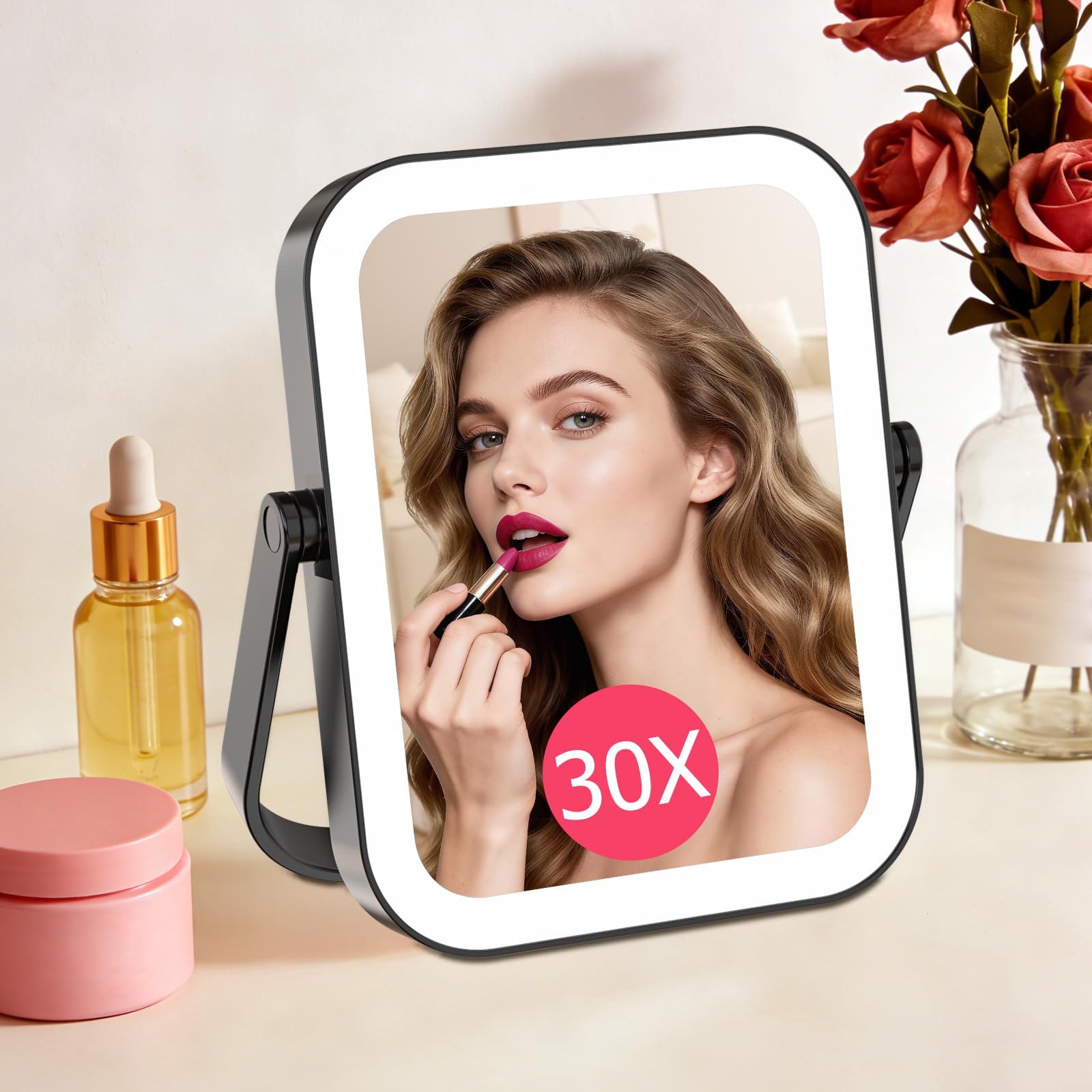 Famihomii 1X/30X Magnifying Mirror with Light, Travel Makeup Mirror