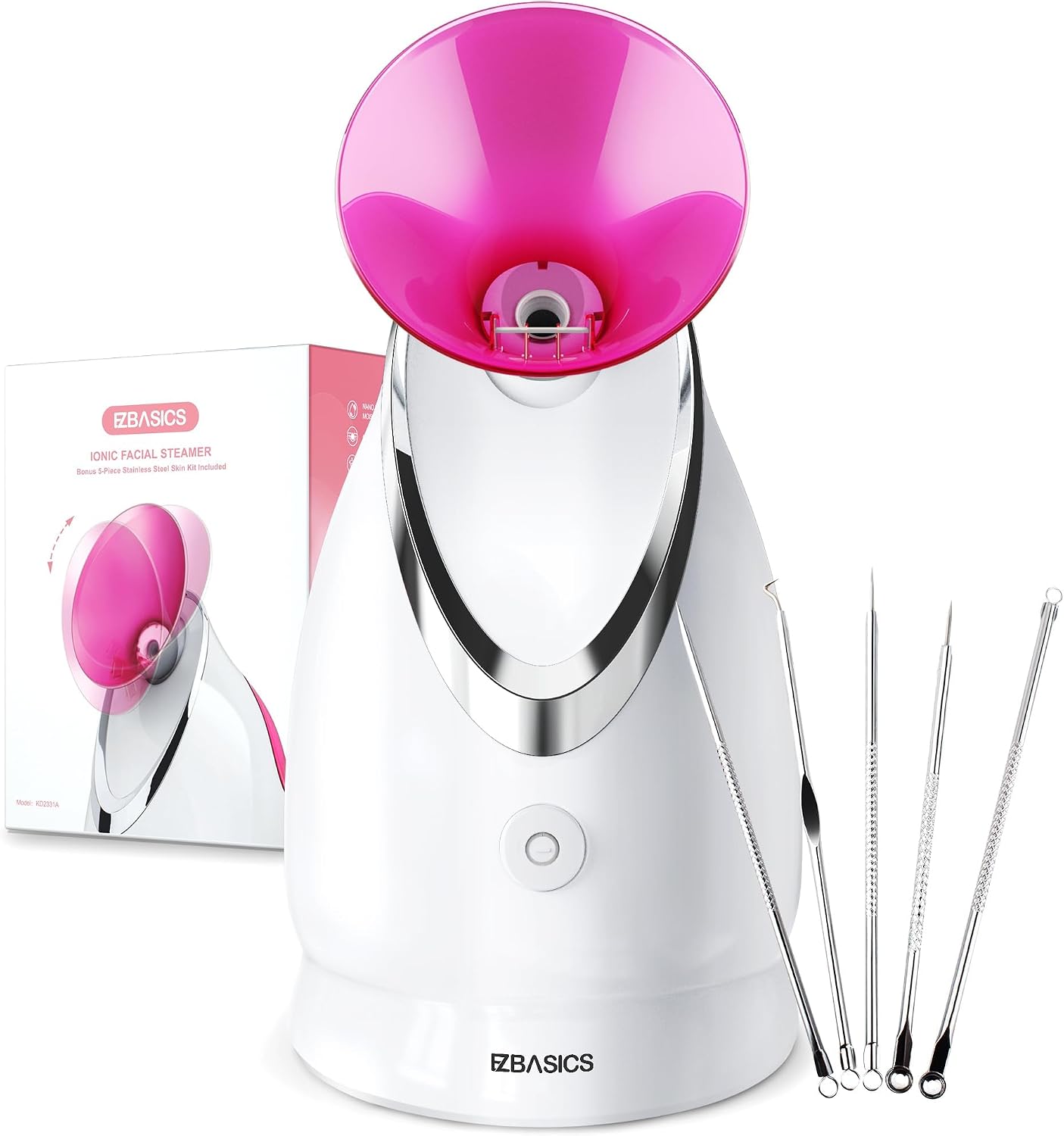 EZBASICS Facial Steamer, Nano Ionic Warm Mist for Facial Deep Cleaning Pink