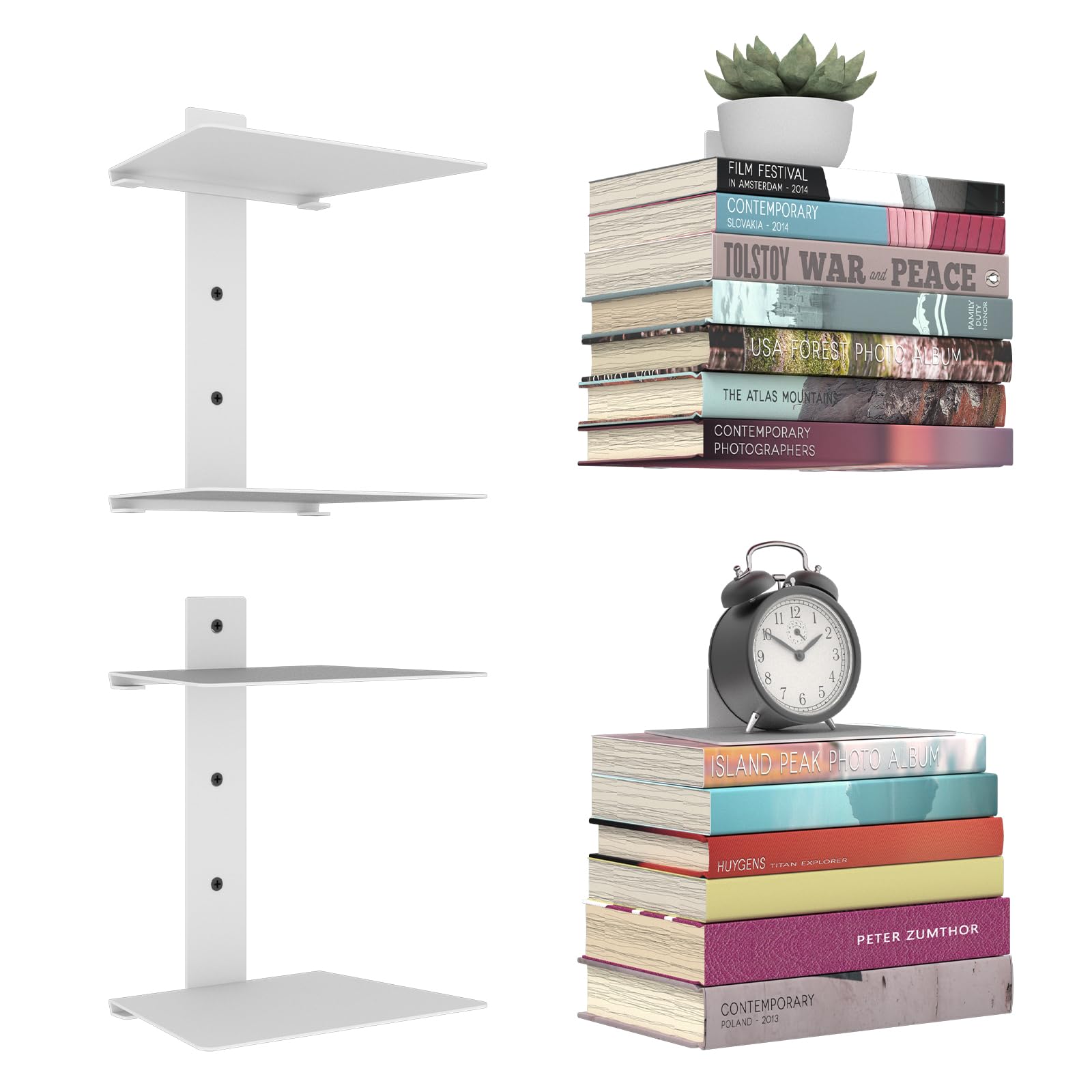 Bibliothèque invisible Mefirt lot de 2 étagères à 4 niveaux en métal blanc pour livre