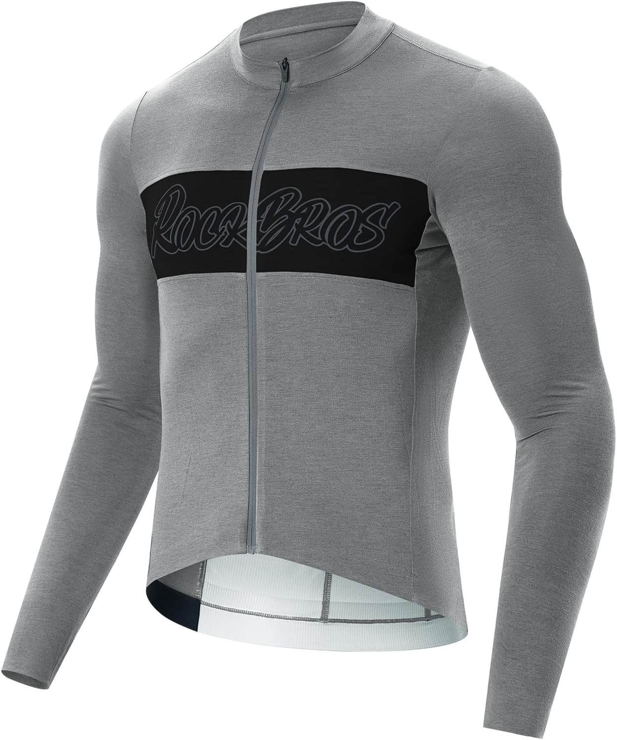 ROCKBROS Winter Cycling Jersey Men, Long Sleeve Thermal Tencel & Merino Wool Bike Jersey with 3 Pockets, Soft & Breathable