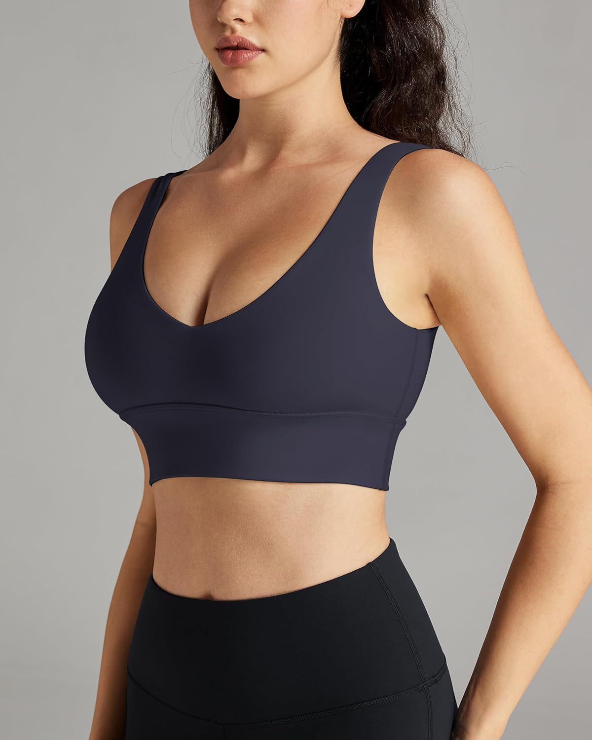 QUEENIEKE Women's V-Neck Sports Bra - U Back Medium Impact Wireless Padded Yoga Bra Crop Top for Workout - Image 3