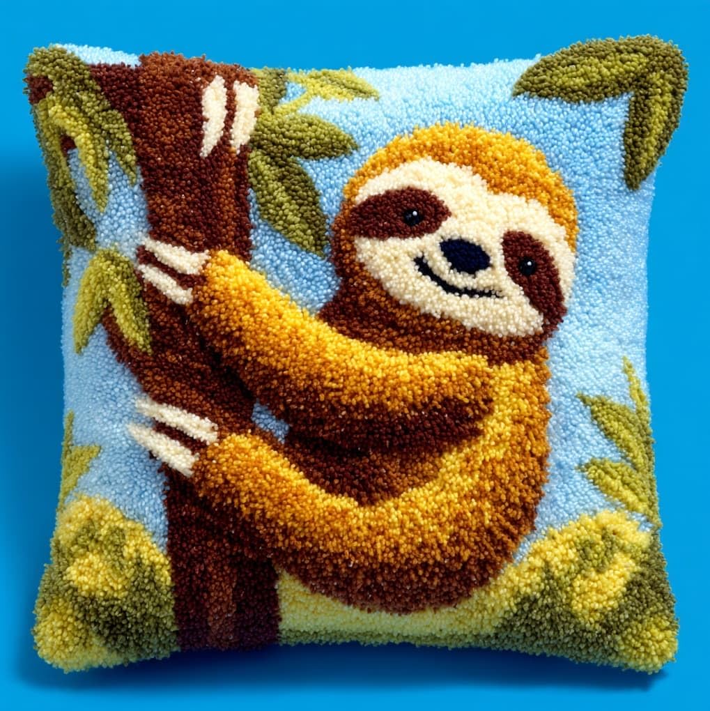 WallustrioaW Latch Hook Cushion Kits for Adults,Sloth,Latch Hook Pillow Case Kits Handmade Kids Parents Gift,17x17in