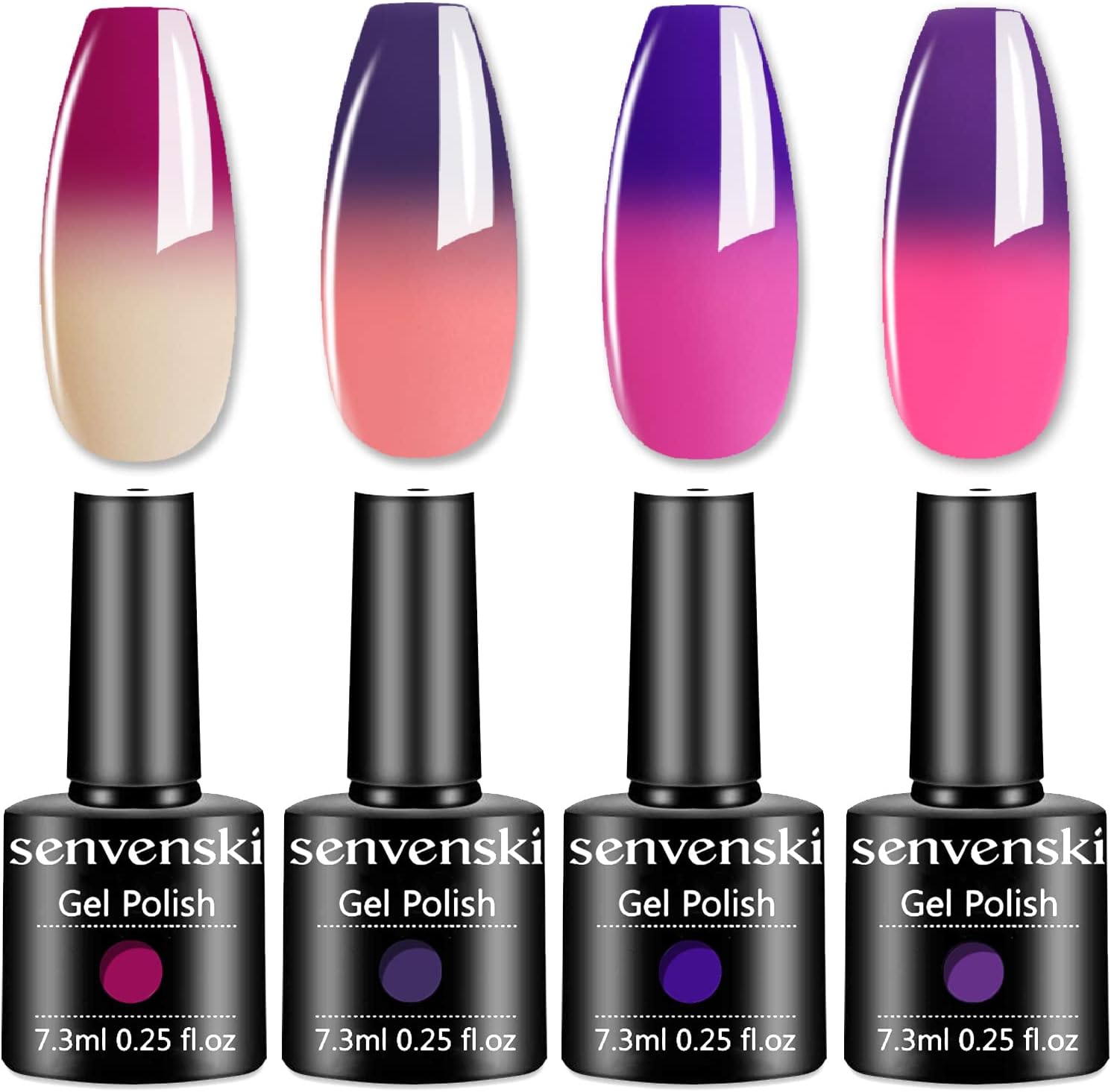 Senvenski Color Changing Gel Nail Polish Rose Purple White Pink Peach Red Lavender Glitter Mood Chameleon Thermal Temperature Gift Set Soak Off UV LED Art Manicure Kit Varnish (WB012)