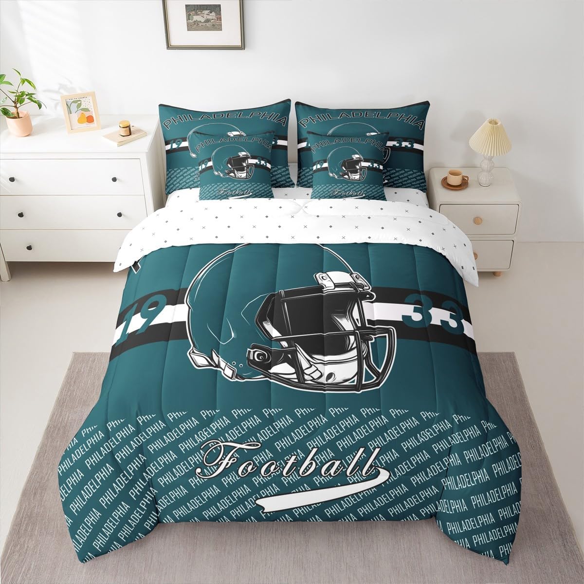 Feelyou Football Comforter Set with Sheets 7 Piece Full Size Philadelphia Bedding Set for Kids Boys Girls Football City Bed in a Bag Sports Games Room Decor Soft Lightweight Microfiber - Image 2