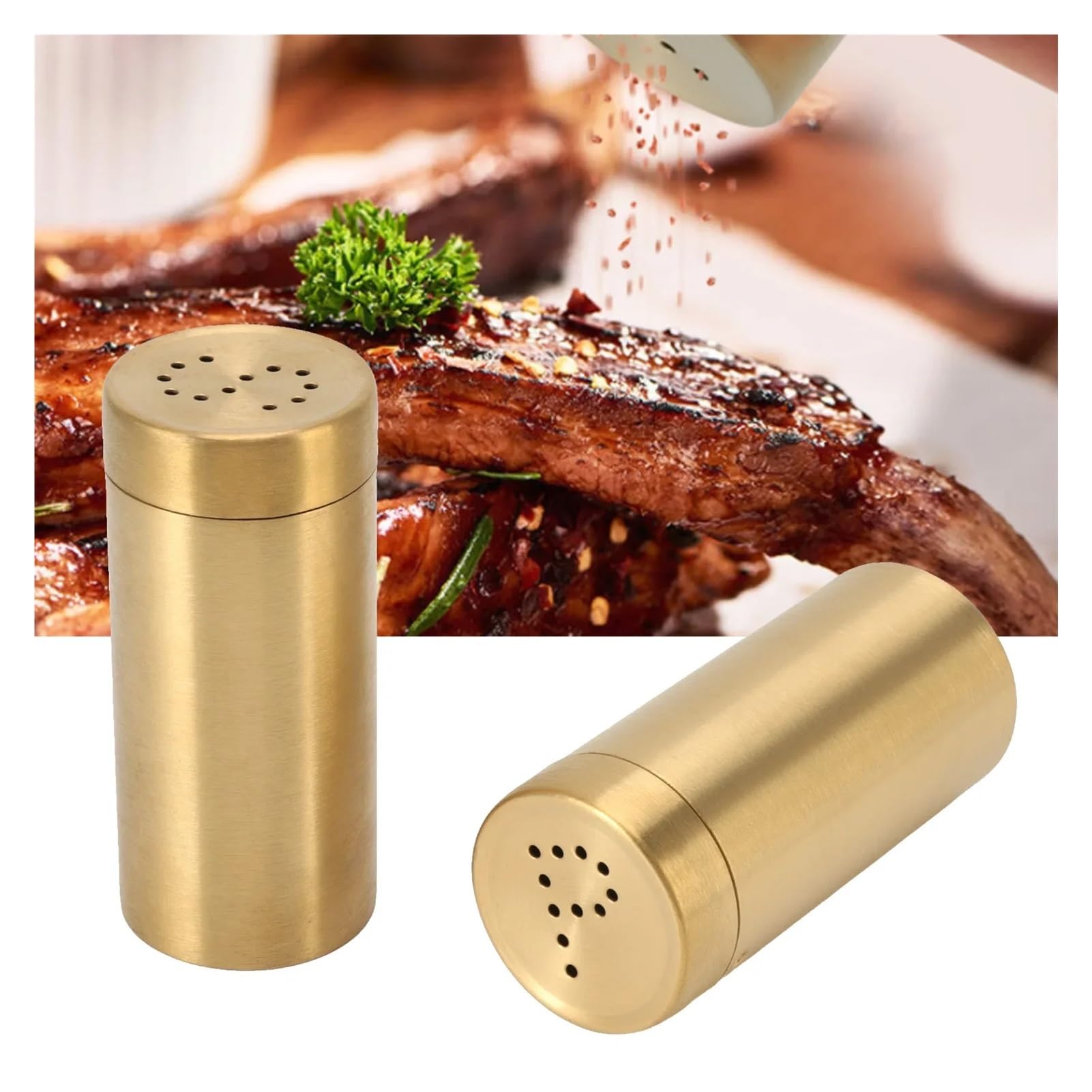 Pulverstreuer 2 Stück goldene Gewürzgläser aus Edelstahl mit Schraubverschluss, oben offen, Gewürzstreuer for Salz, Zucker, Pfeffer, Paprika