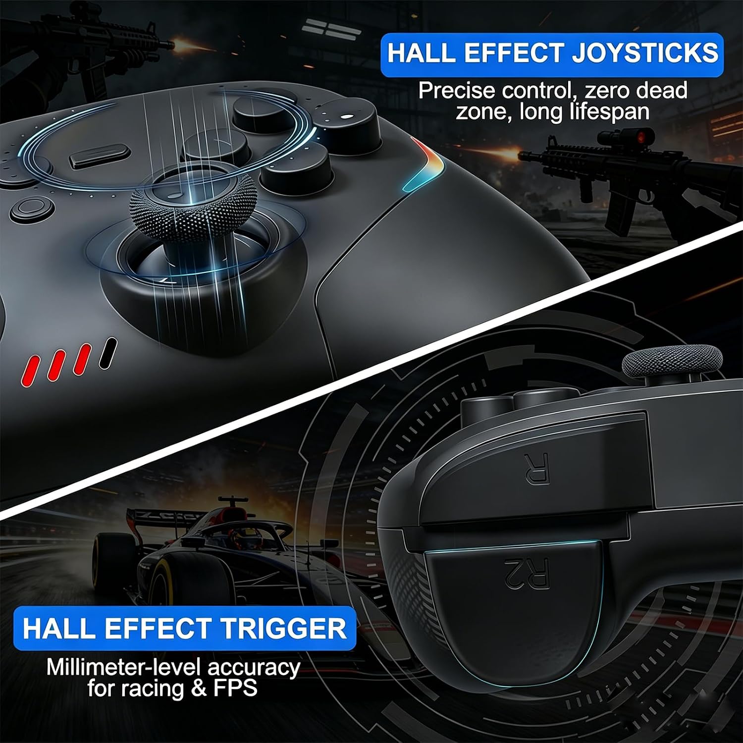 Wireless Gaming Controller for Android/iPhone/iPad/iOS/Tablet/Windows PC/Switch 2, Bluetooth Mobile Phone Gamepad with Hall Joysticks/Hall Triggers/RGB Lights/Vibration/Six-Axis Gyro/Xbox Cloud Game
