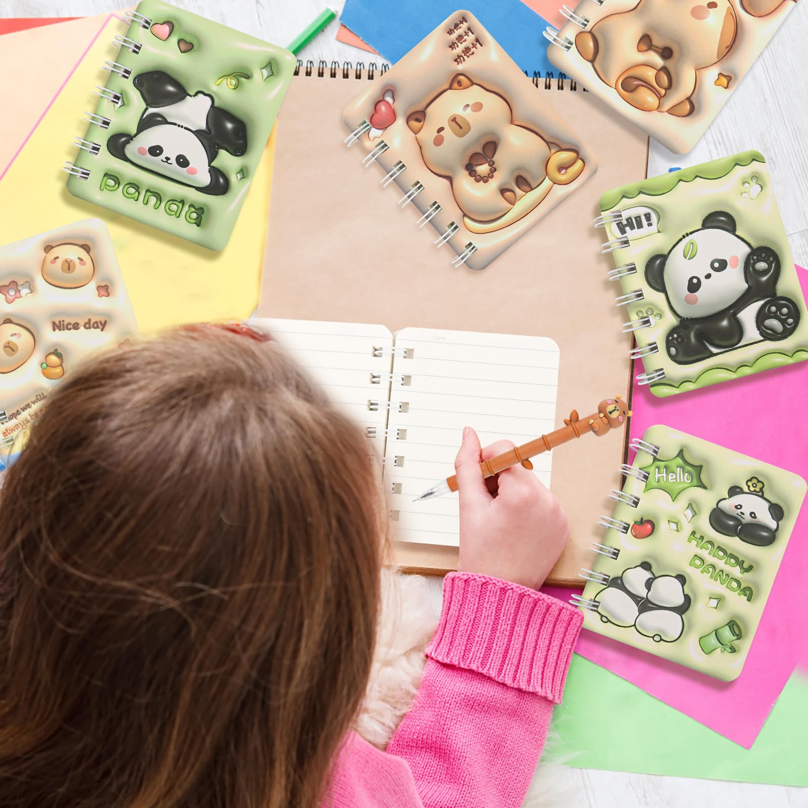 Boerni Lot de 4 mini-carnets à spirale panda, bloc-notes de poche à spirales, motif panda, idéal pour les fêtes, le bureau, les fournitures scolaires et la maison