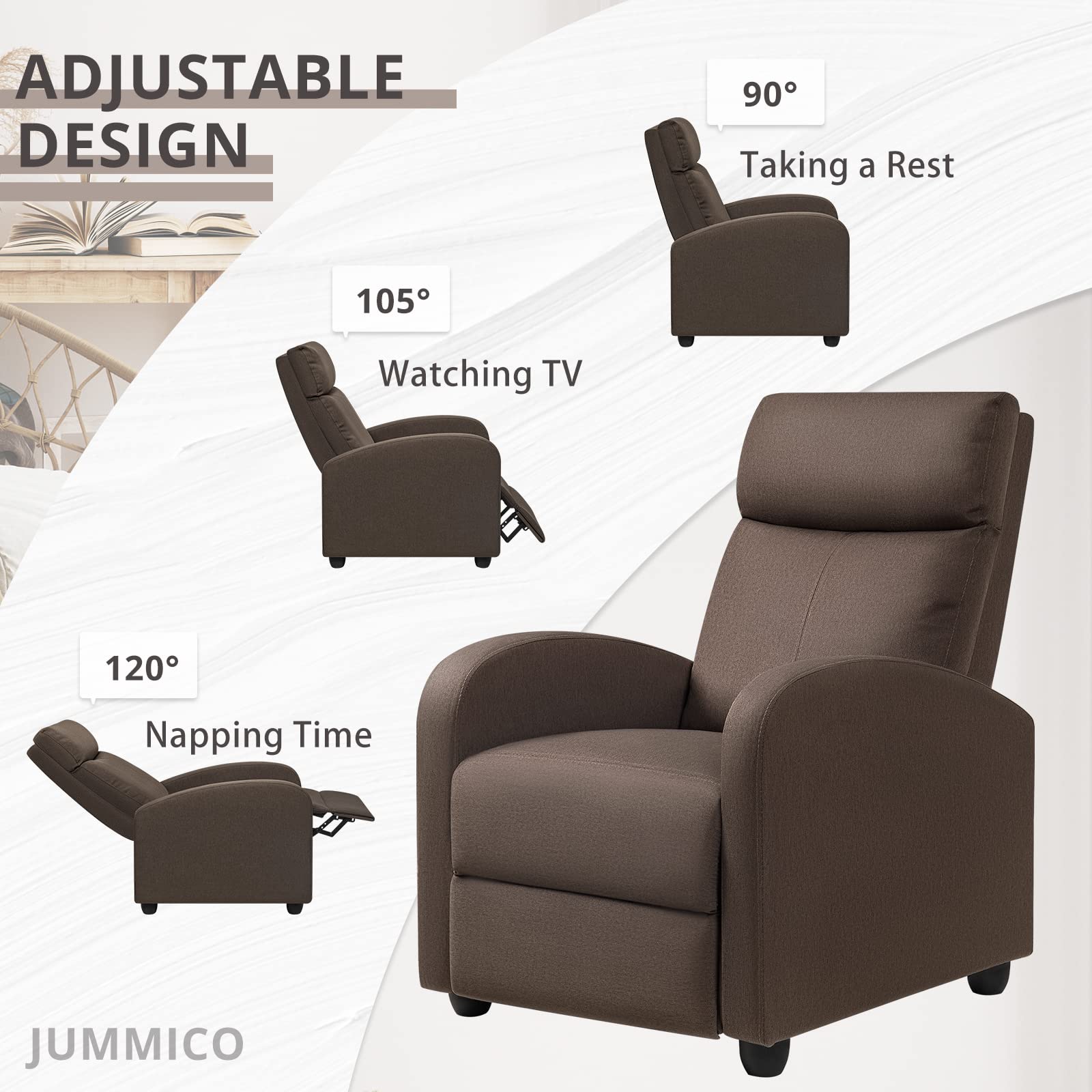 JUMMICO Recliner Chair Adjustable Home Theater Single