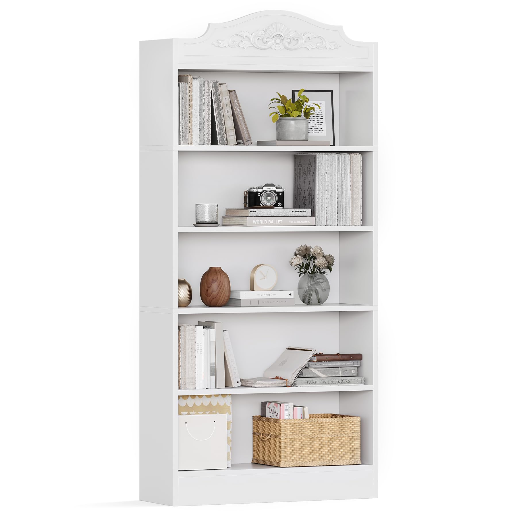 Photo 1 of ***MISSING PARTS***
LITTLE TREE 5-Tier Bookcase with Storage, 73-Inch White Bookshelf, Modern Open Storage Shelf, Book Shelf for Living Room, Bedroom, Home Office