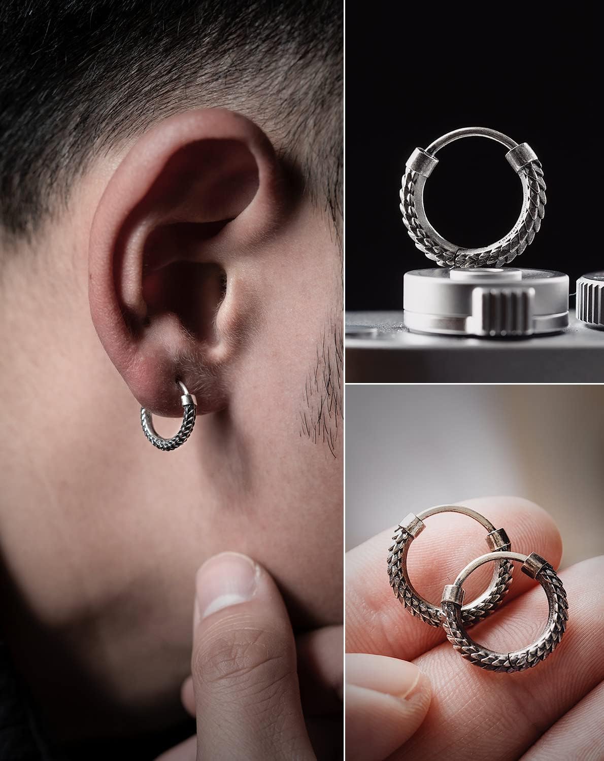 COPPERTIST.WU Snake Skin Hoop Earrings Huggie Earrings Jewelry Gift w Box for Men Women Small Chunky Hoops Hypoallergenic Earrings, 925 Sterling Silver&Brass