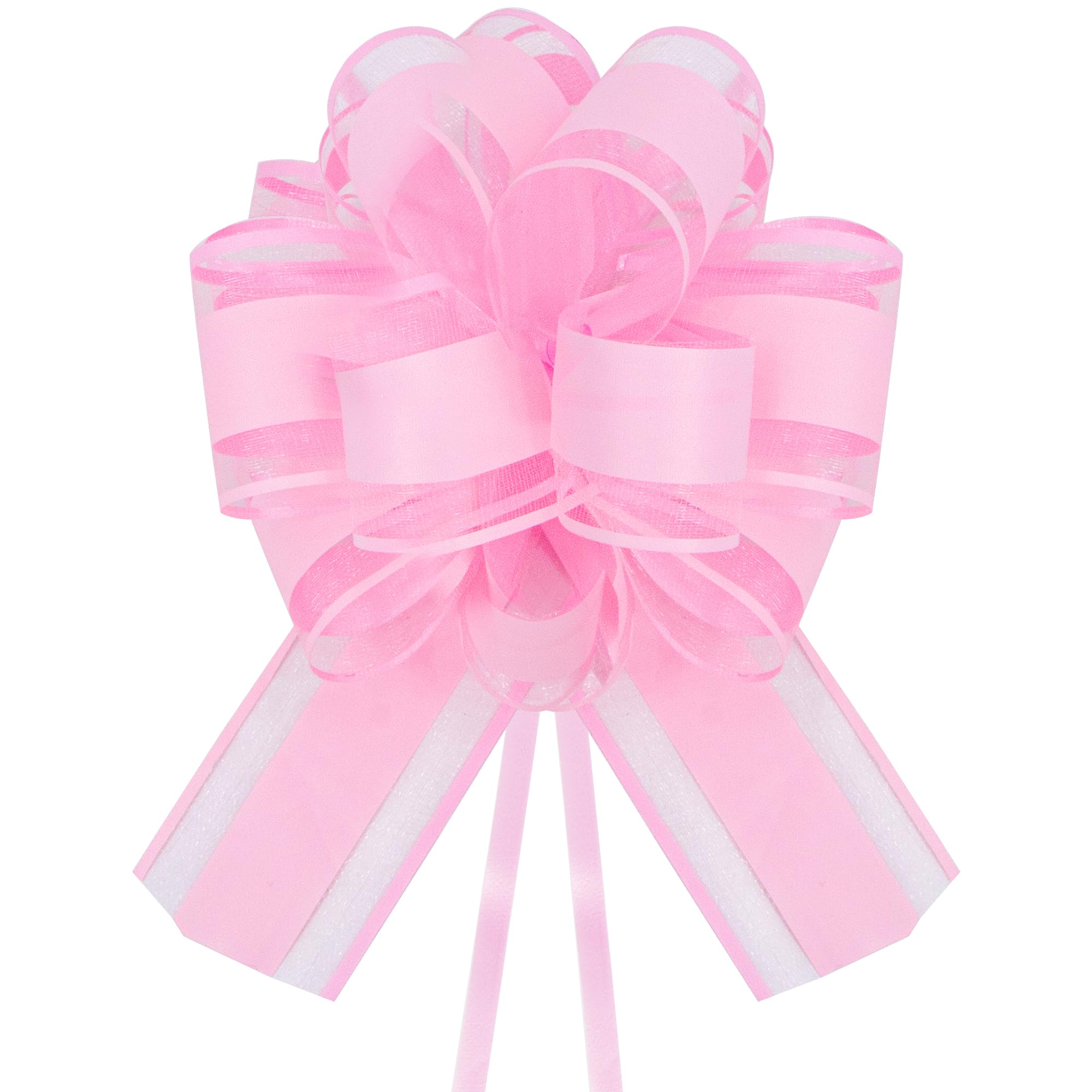 Time to Sparkle Organza Pull Bows 17cm*22cm Gift Wrapping Bows Present with Ribbon Pull String for Christmas Baskets,Party Present,Holiday - Light Pink
