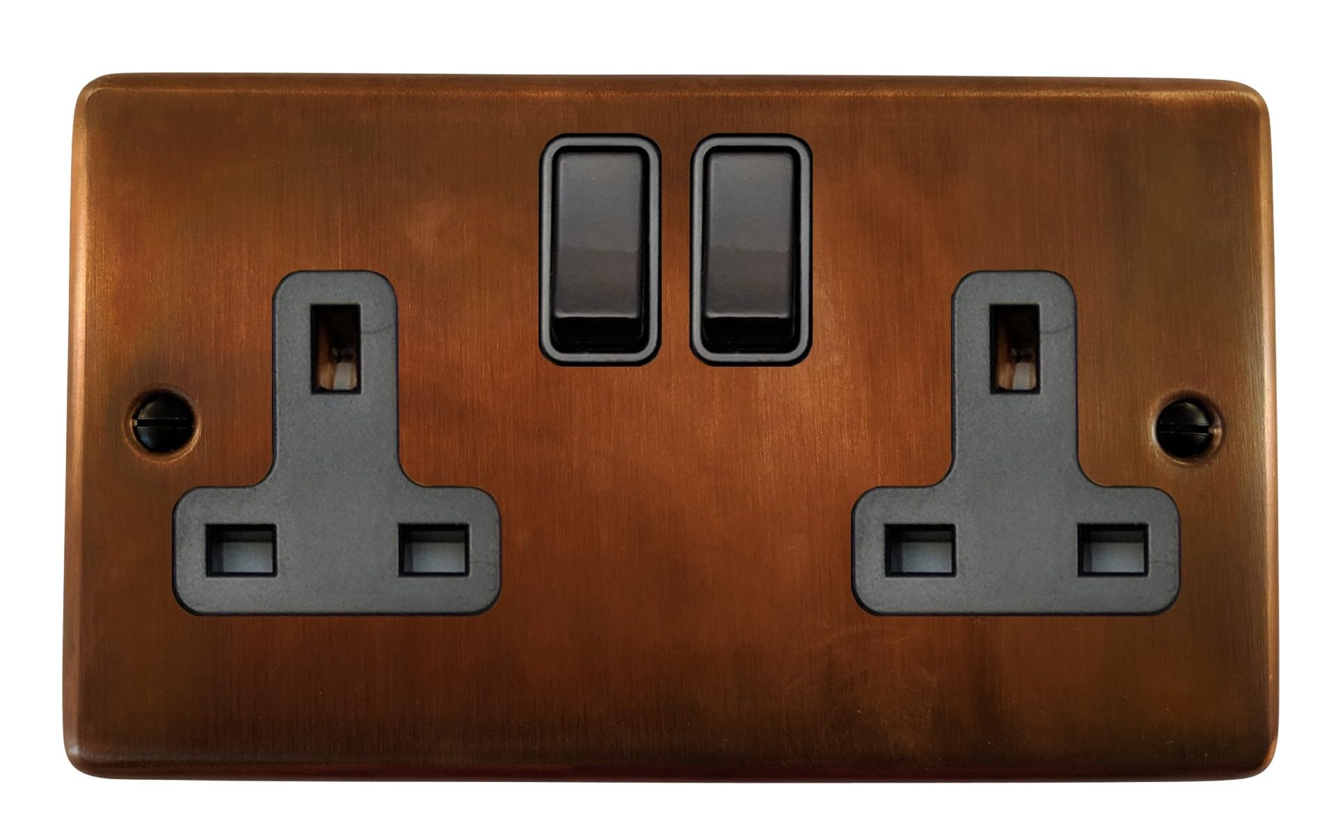 G&H Brassware Tarnished Copper Contour Double Socket (Black Switch) - Ctc10b