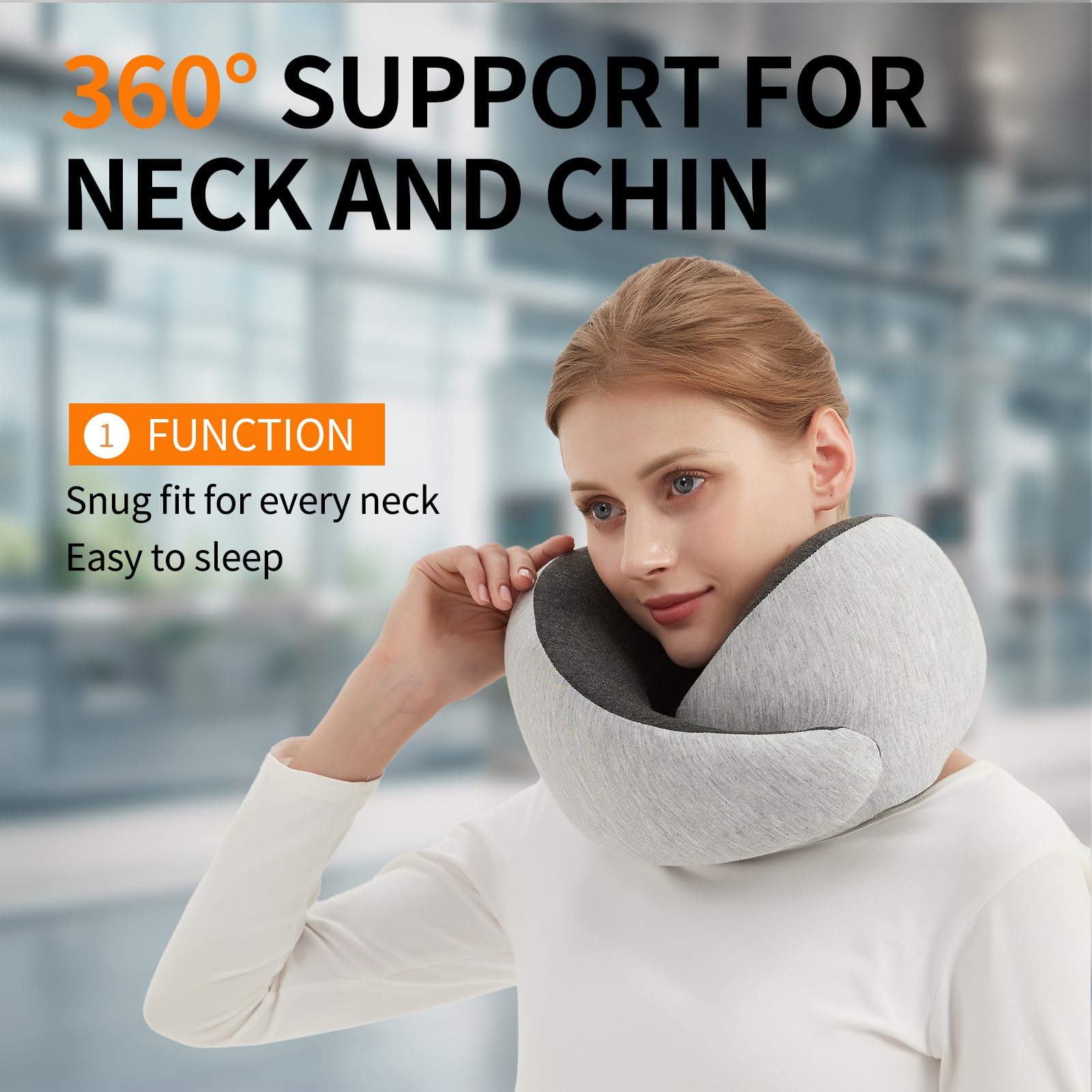 Almohada de viaje para el cuello en avión, almohadas de viaje de espuma viscoelástica para mayor comodidad en el agarre del sueño, diseño compacto y ergonómico para viajes en automóvil, viajes 5