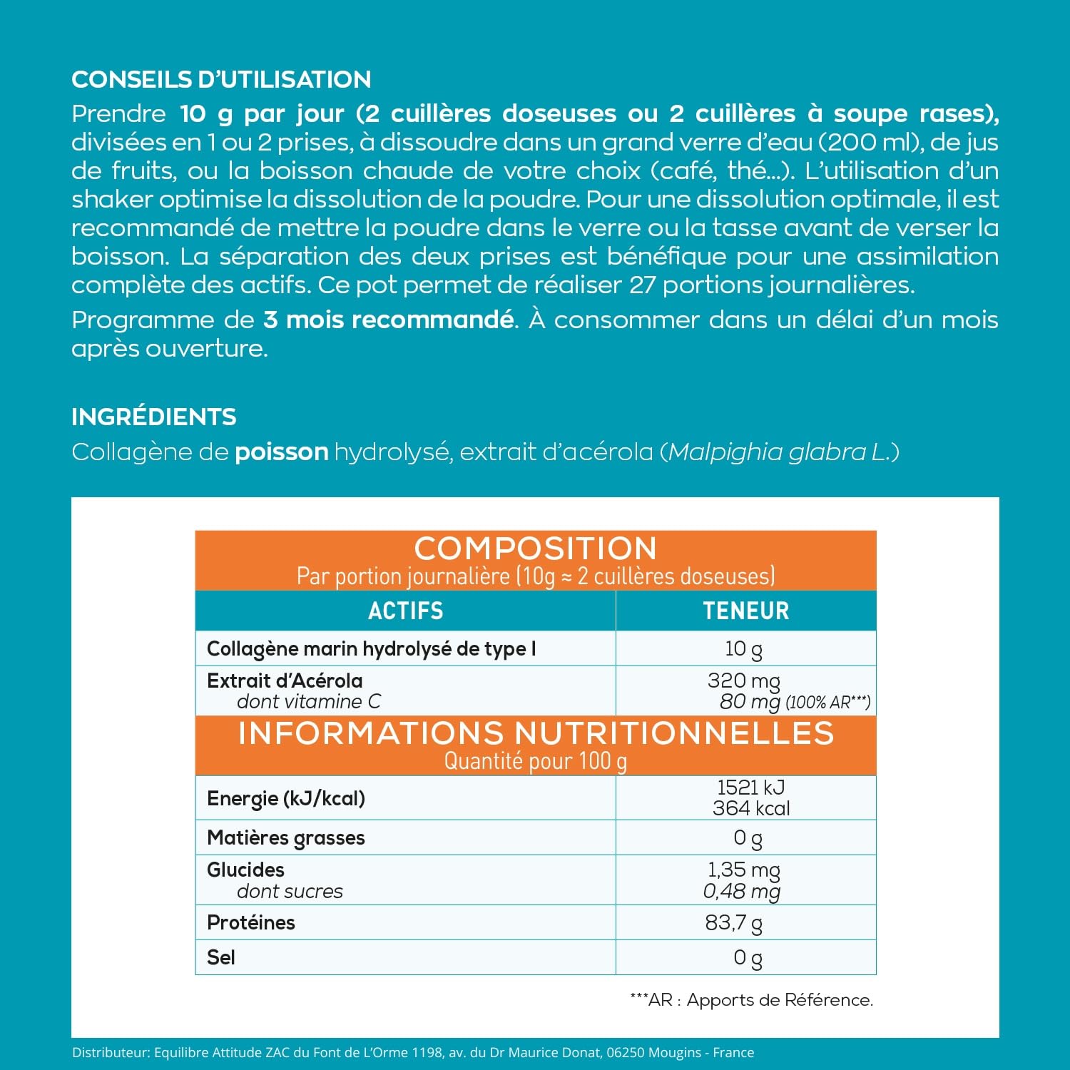 COLLAGENE MARIN Poudre - Saveur Neutre - GRANIONS Collagène N°1 en Pharmacies - 10 g Par Jour - Vitamine C et Collagene Articulations - Collagene Poudre - 27 jours