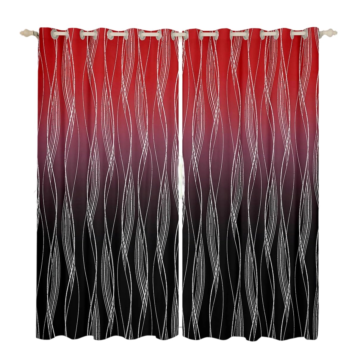 Homewish Red And Black 66" Wx90 L Blackout Curtains For Boys Bedroom Abstract Ombre Curtains & Drapes Gradient Geometric Silver Striped Window Curtains,Modern Fashion Window Treatments 2 Panels