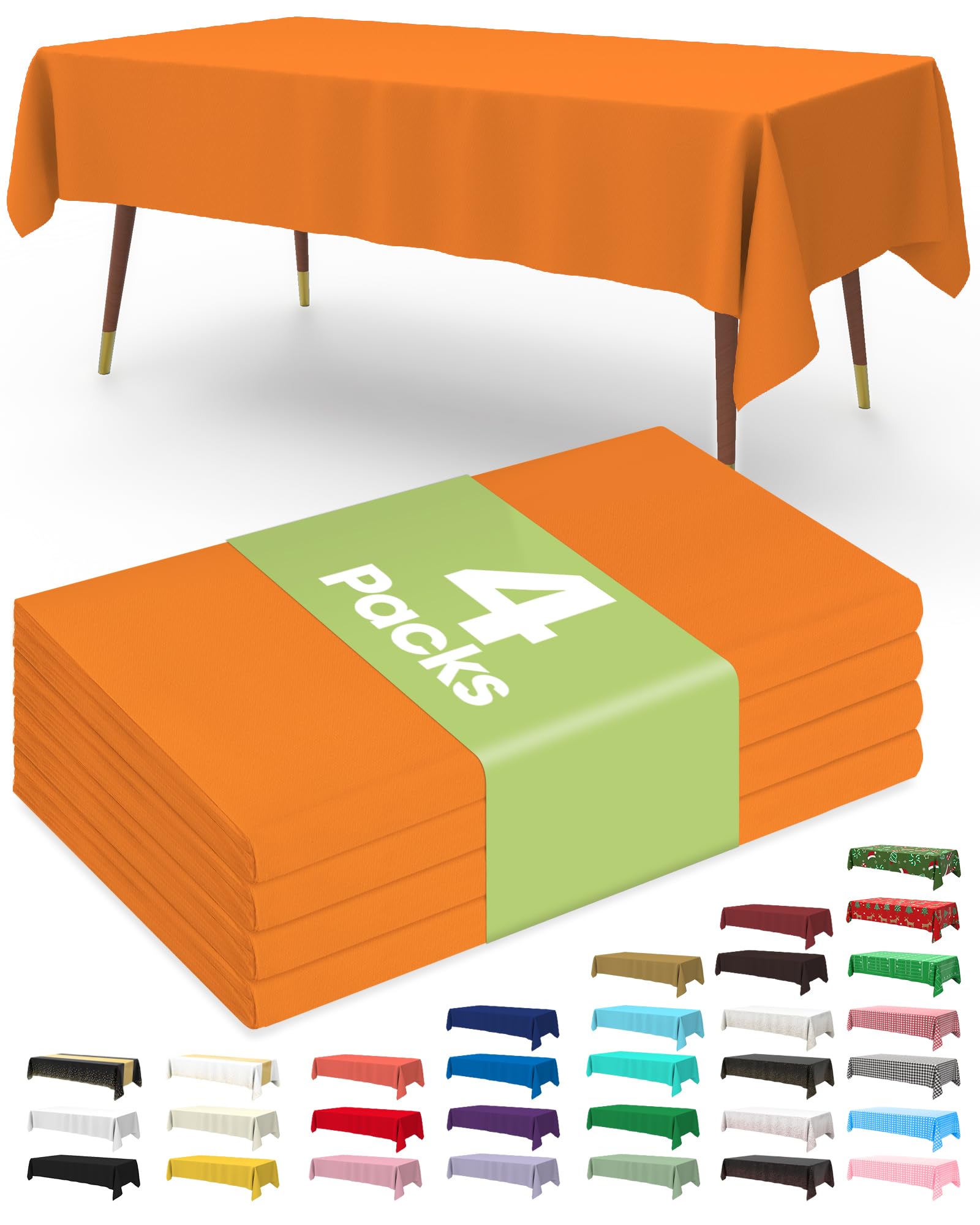 Pureegg Disposable Plastic Tablecloth 4 Pack, 137 x 274 cm, Orange