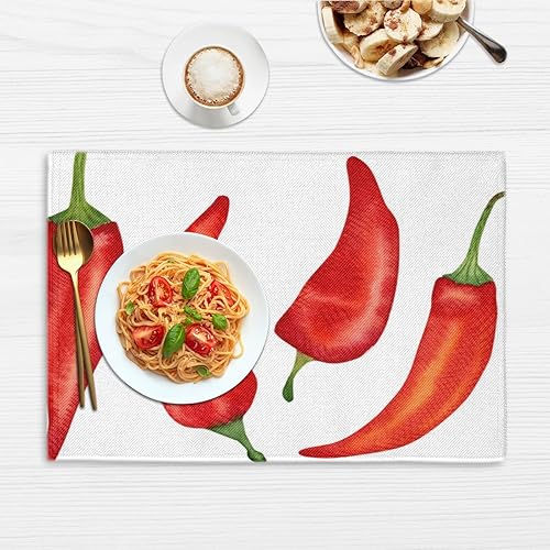 Miniatura 6 de Juego de 4 manteles individuales con patrón de chile, lavables, impermeables, para decoración de mesa de comedor, 18 x 12 pulgadas
