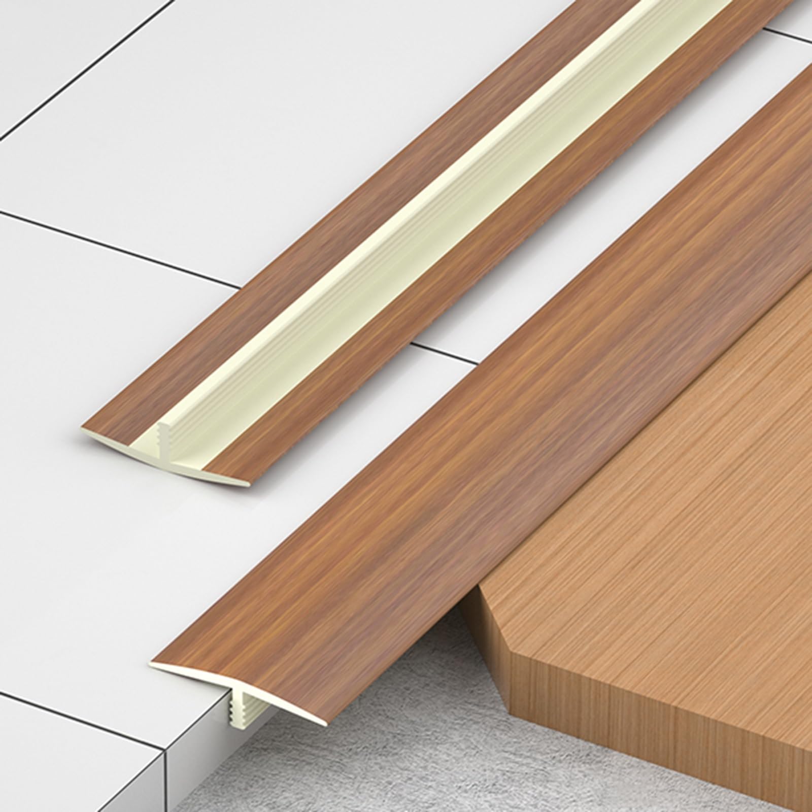 VQWQV T Molding Floor Transition Strip PVC Wood Grain Finish Edge Strip For Joining Floor Gaps And Doorway Transitions(Brown,90 * 2.5 * 0.6cm)