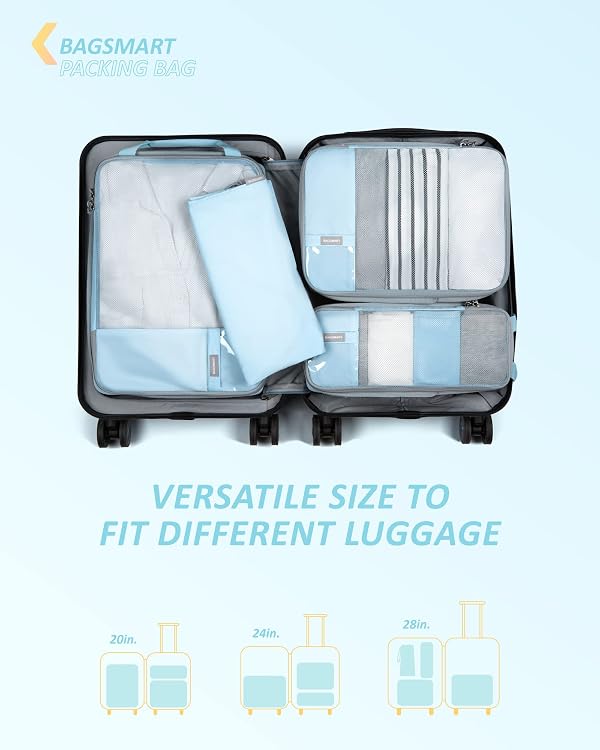BAGSMART 4 Set Compression Packing Cubes for Travel, Lightweight Vacation Travel Essentials, Travel Accessories for Suitcase Organizer Bags Set, Durable Luggage Organizer Travel Bags by BAGSMART - Used condition - Image 3