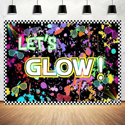 Miniatura 5 de Lets Glow - Telón de fondo de fiesta con temática de neón que brilla en la oscuridad, grafiti colorido, decoración de fotos de fiesta, poliéster de