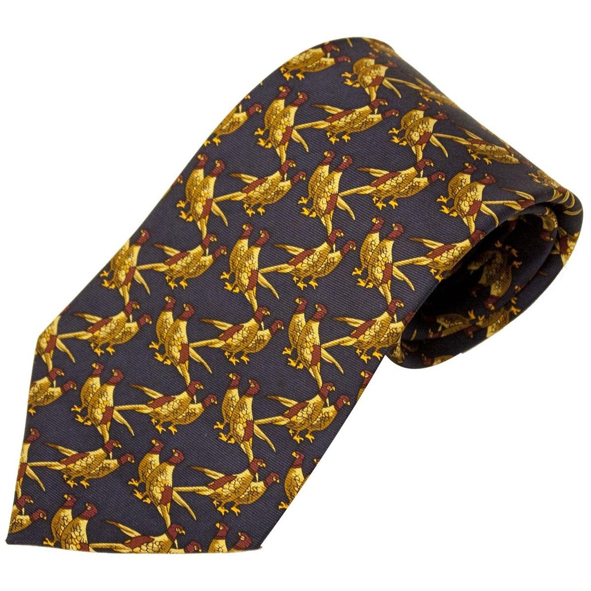 Bisley Pheasants Solid Blue Silk Tie - Shooting and hunting