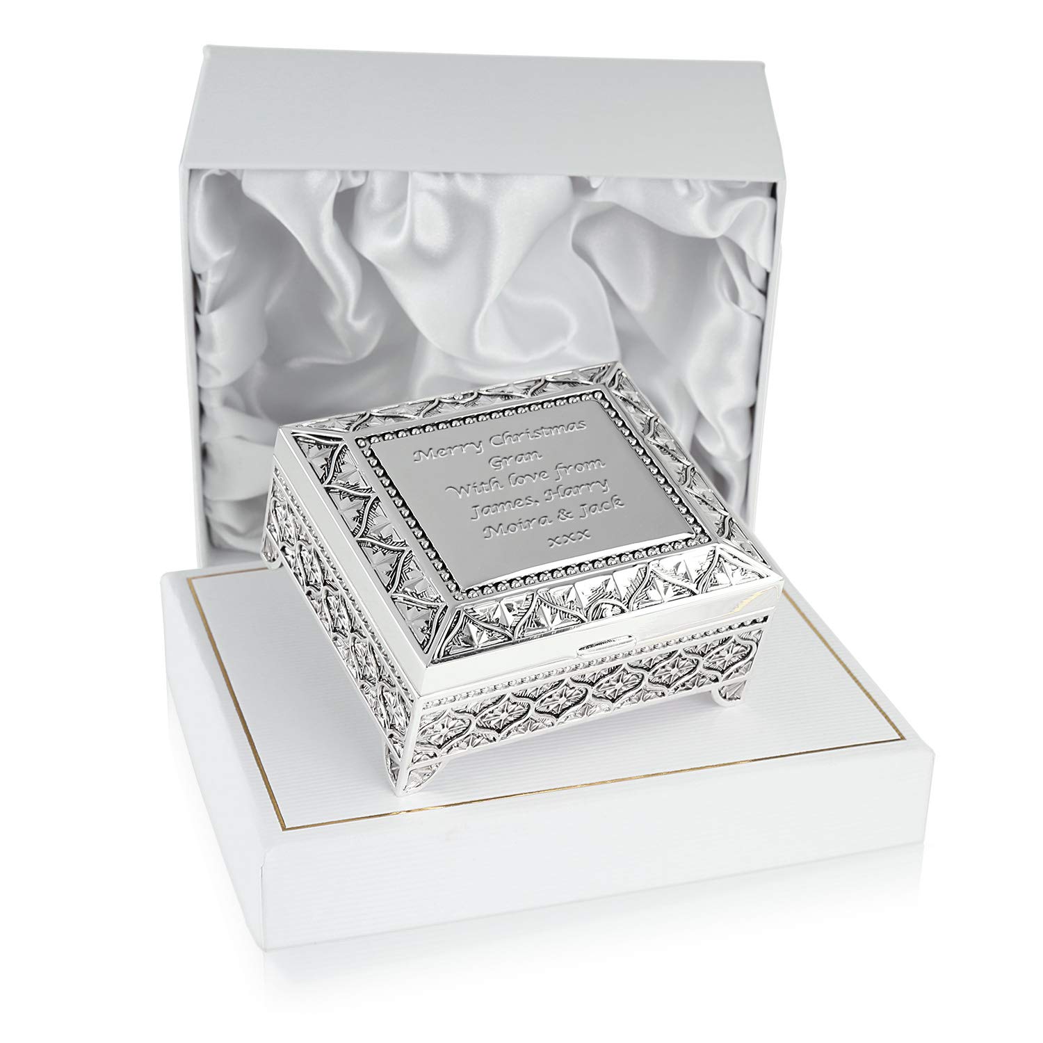 De WaldenDe Walden Gran Gift Personalised Engraved Silver Plated Trinket Jewellery Box for Gran's Birthday Christmas Xmas