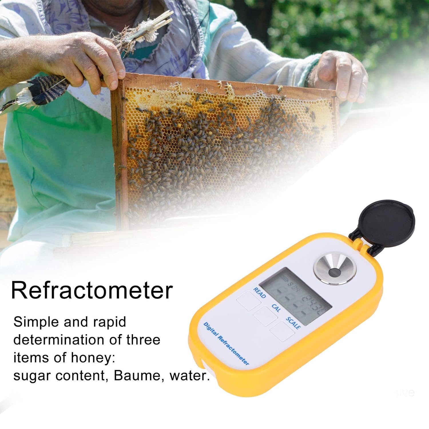 Digital Honey Refractometer 0-90% Sugar Concentration Meter, Handheld Portable Pocket Tester - High Accuracy, Automatic Temperature Compensation, Easy Calibration for Honey a