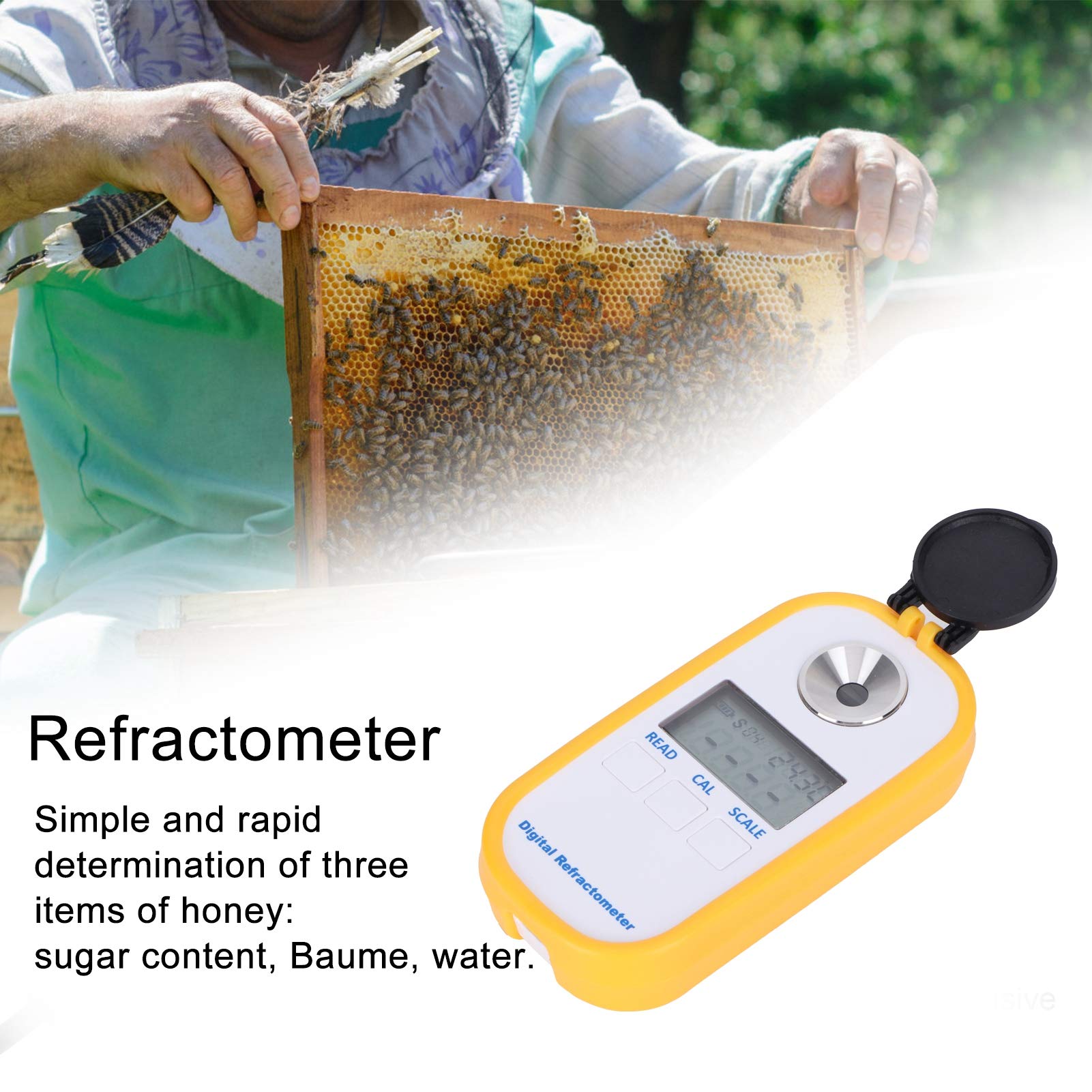 Refractómetro Brix 0~90%, Refractómetro De Azúcar Portátil, Medidor De Medición Brix De Alta Precisión con ATC, Medidor De Concentración De Azúcar De Miel Digital Portátil De Bolsillo