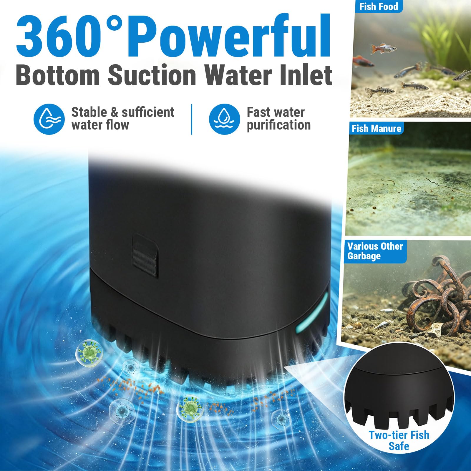 Filtre d'aquarium de 500 gph, stérilisateur UV pour aquarium de 200 à 700 litres, filtre à pompe submersible pour eau verte, machine à tuer les algues vertes ultra silencieuse avec désodorisation