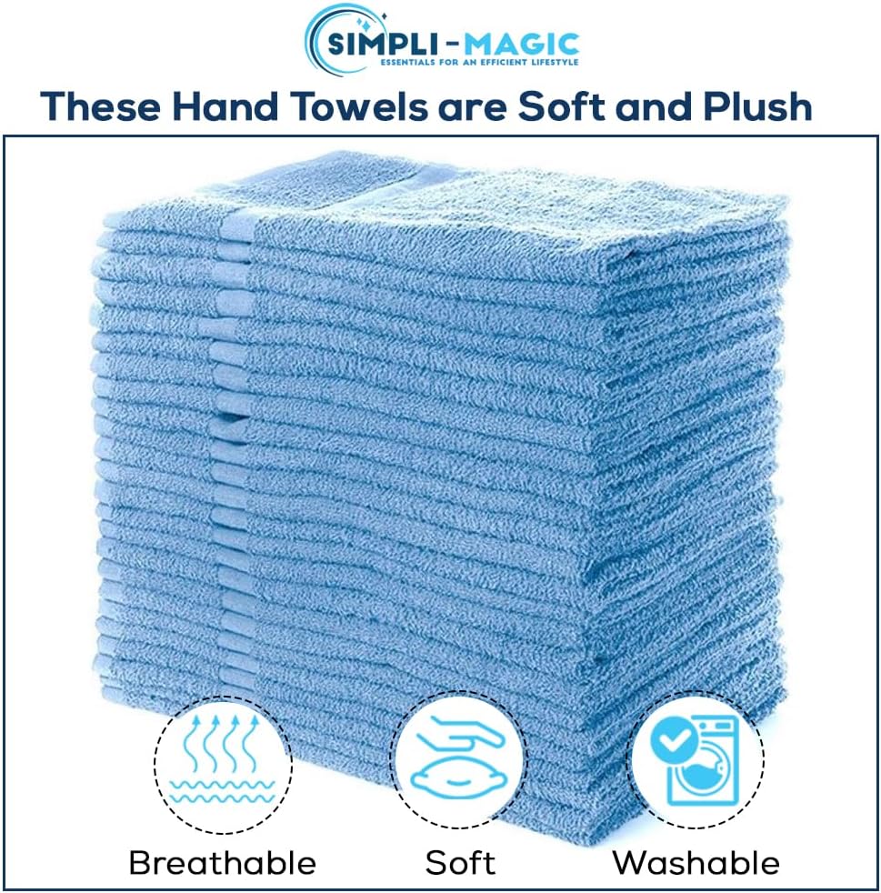 Simpli-Magic Cotton Hand Towels, 12 Pack, 16” x 27”, Blue - Image 3