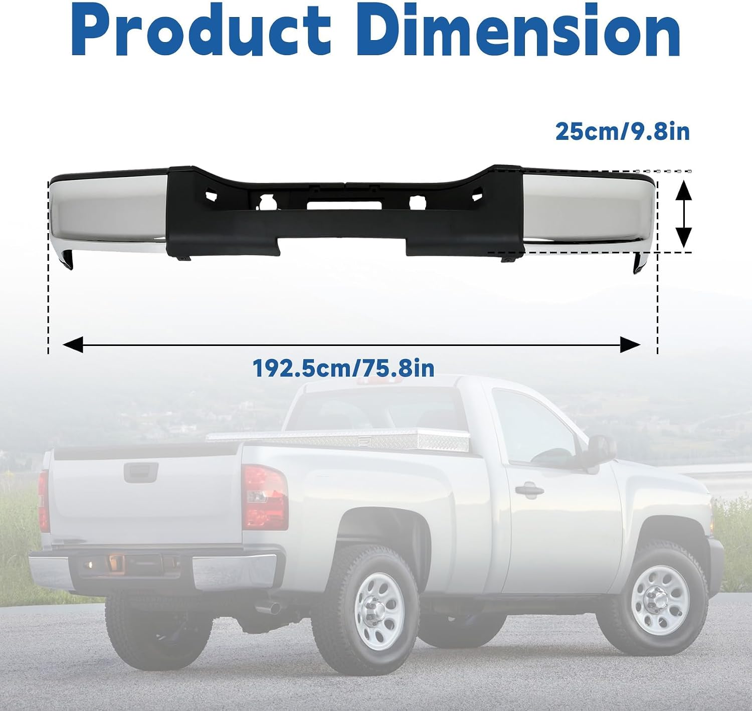 Silscvtt Chrome Steel Complete Rear Bumper Assembly Replacement for 2007-2013 Silverado Sierra 1500 GM1103147 22932803