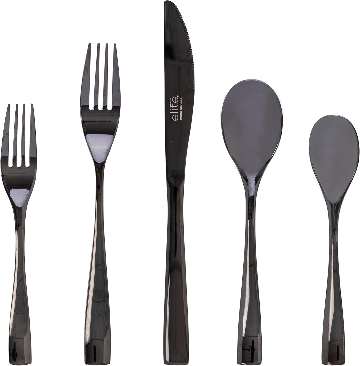 Gibson Elite Holland Road 20-Piece Flatware Silverware Set - Stainless Steel Utensils - Forks, Spoons, Knives -Service for 4 - Black