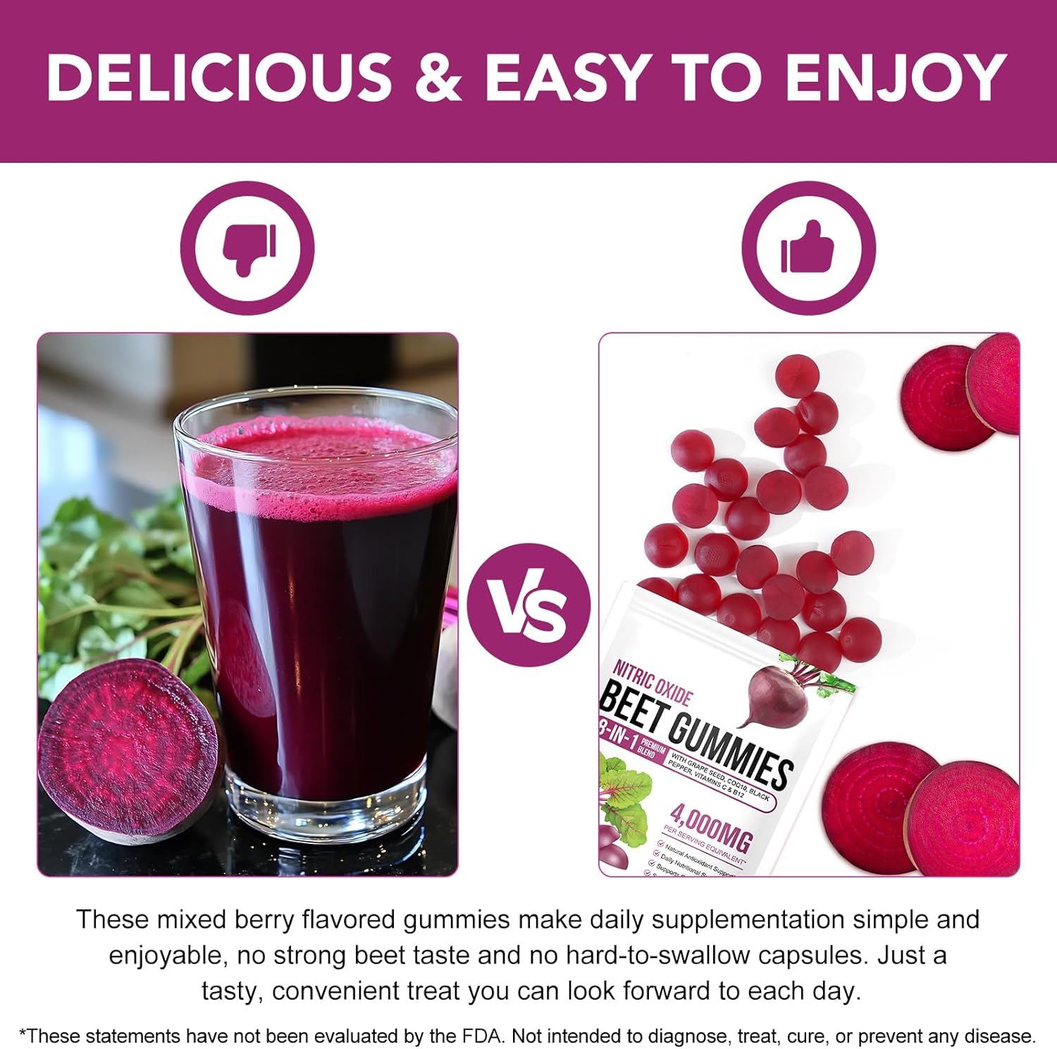 Beet Root Gummies 4000mg - 8-in-1 Heart & Circulation Support Supplement - High Potency Beet Chews with Beetroot, Grape Seed, CoQ10, Vitamin C & B12 - Mixed Berry Flavor, Vegan, 90 Count - Image 8