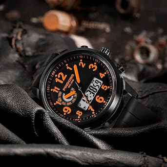 PINDOWS Mens Digital Analog Watch, Multifunction Sport Casual