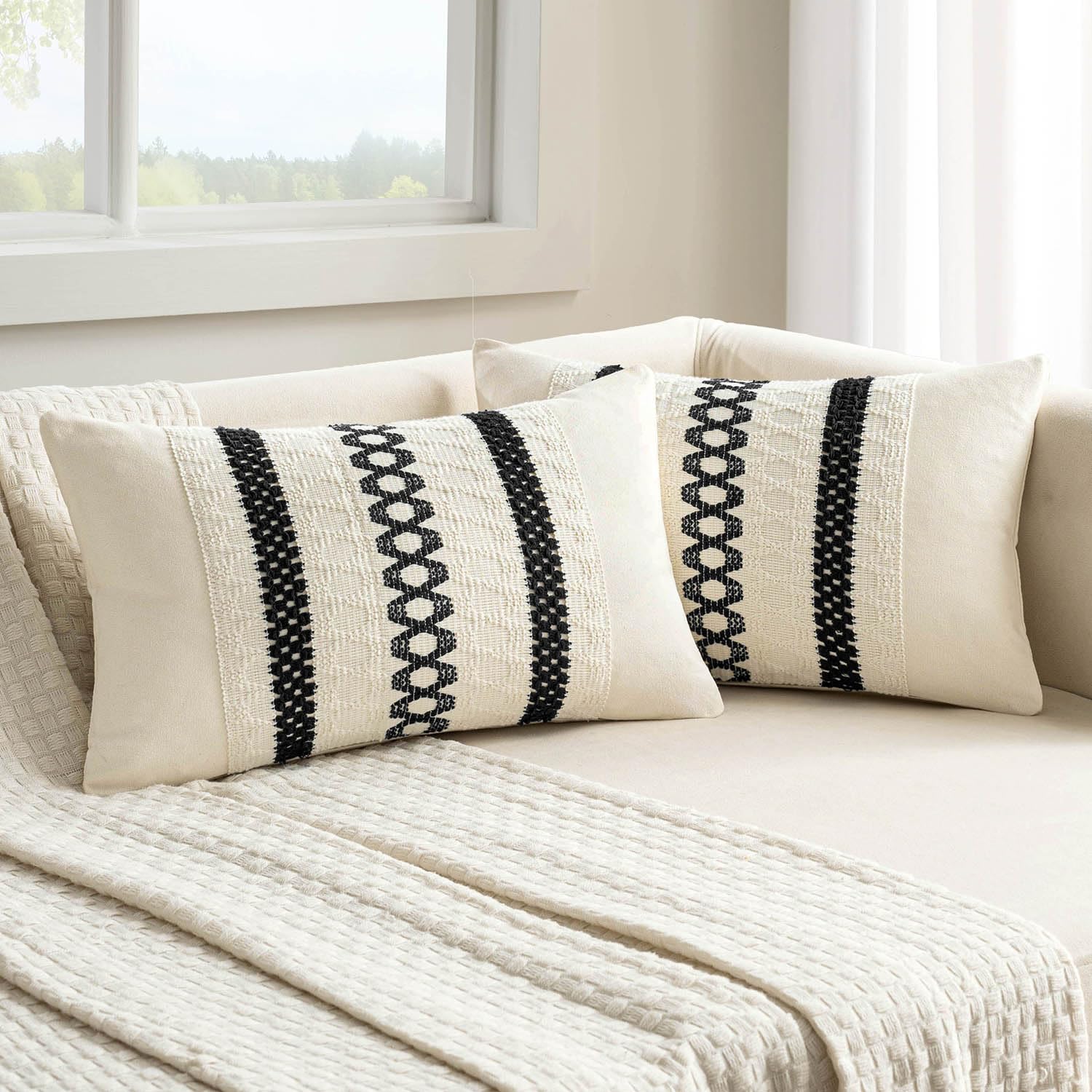 MIULEE Set of 2 Black Boho Decorative Lumbar Pillow Covers 12x20 Inch