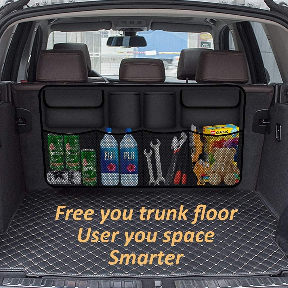 Car Trunk Organizer, 8 Pocket Backseat Trunk Organizer, Collapsible Cargo Net Storage for SUV, Truck, MPV, Space Saving Hanging Car Interior Accessories with Adjustable Straps for Men and Women, Black