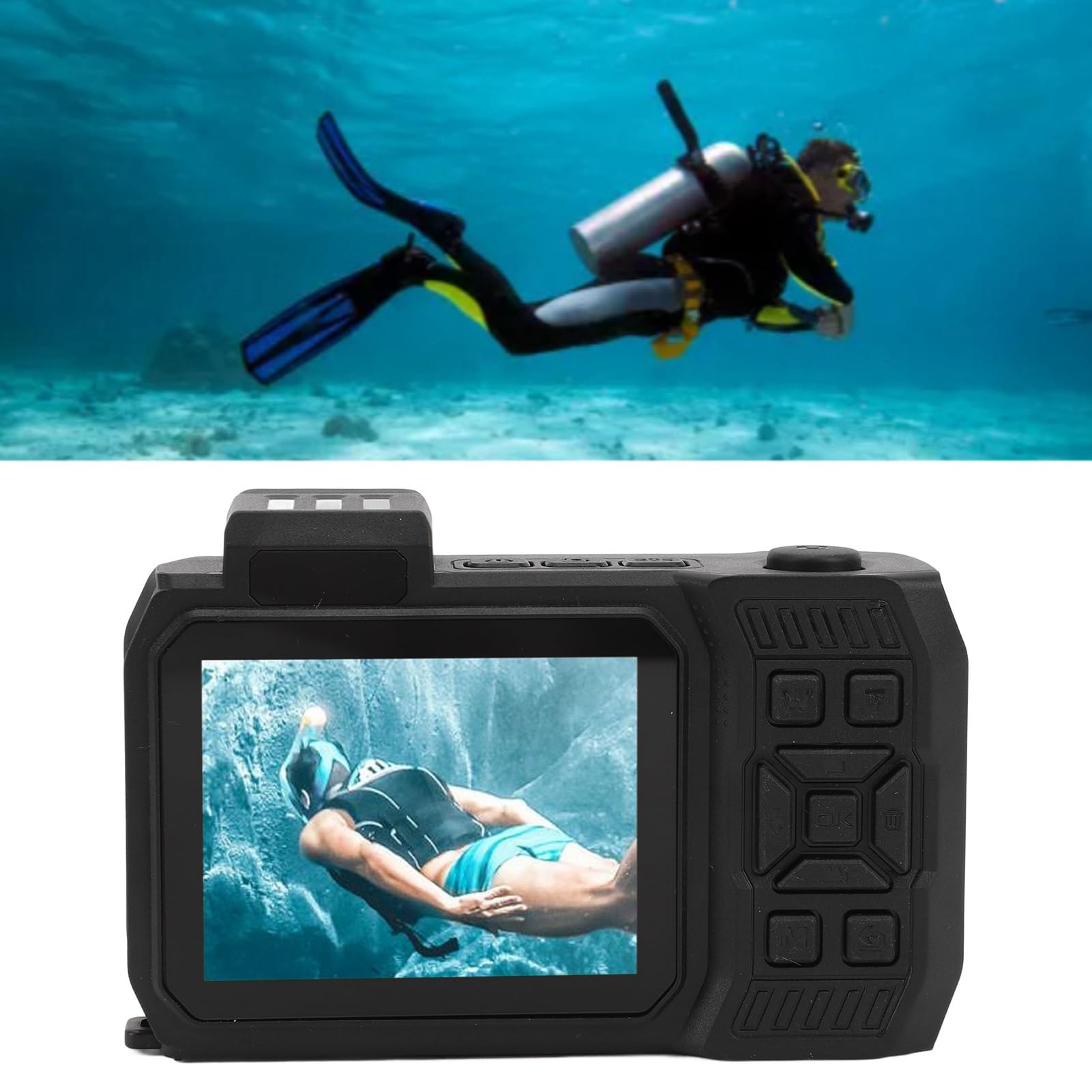Appareil Photo Numérique étanche 4K 65 MP pour la Plongée en Apnée, Caméra sous-Marine à Double écran avec Mise au Point Automatique avec Batterie de 2 500 MAh, Indice