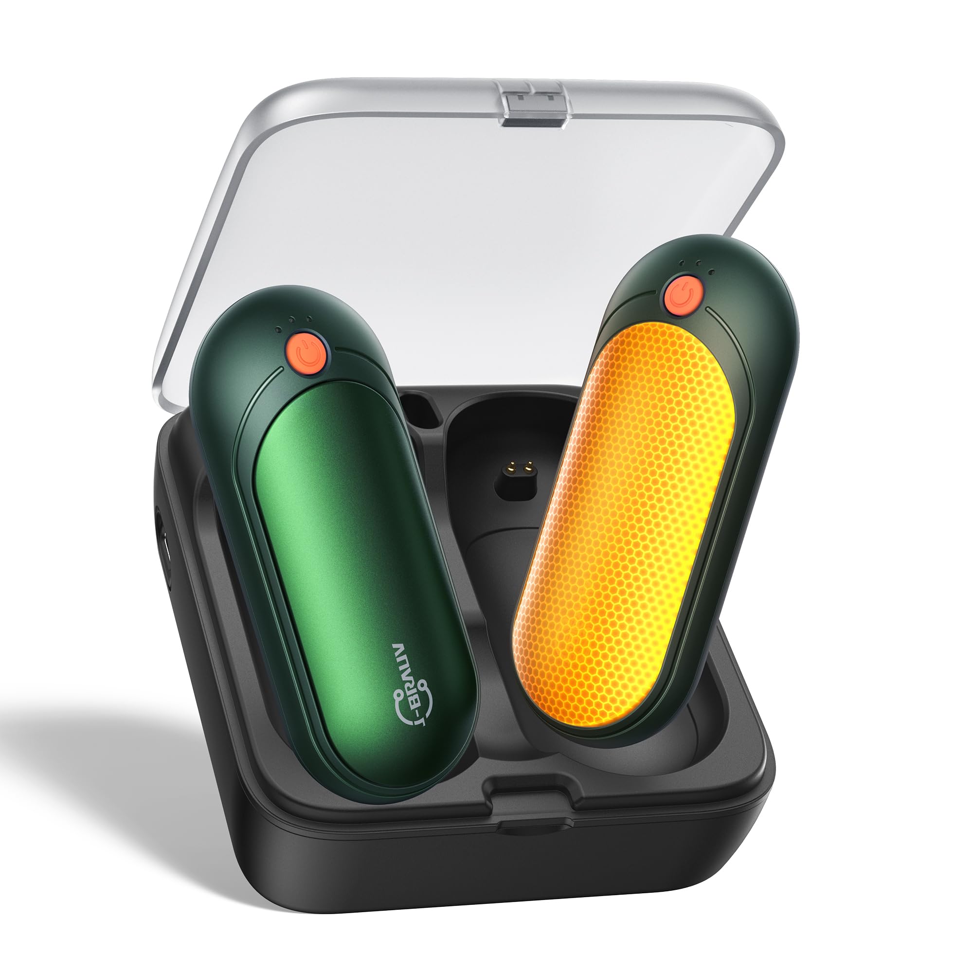 J-BRAUV Electric Hand Warmers Rechargeable 2 Pack, 2000mAh Reusable Hand Warmers with Charging Case 10000mAh, 5 Levels Heat Double Sided USB C Hand Warmer Up to 24H Heating, Golf Gifts for Men Women