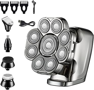 Head Shavers for Bald Men, 9D Shaver for Bald Men 6-in-1 with Nose/Body Trimmer Floating Head Electric Shaver Wet/Dry LED Display Mens Grooming Kit