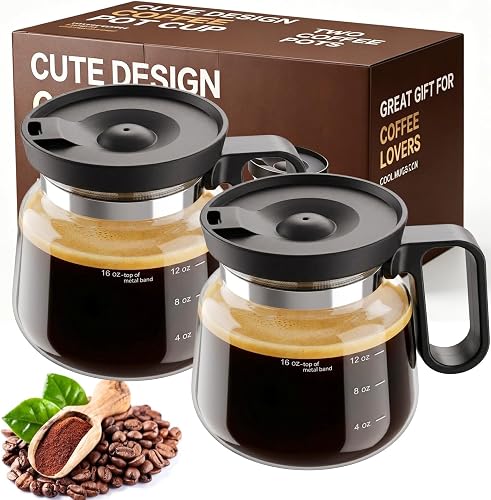 2 PCS Coffee Pot Mug with Lid,16 Oz Glass Mini Coffee Cup Set | Spill Proof Heatproof Large Capacity Clear Travel Mug & Novelty Gift for Coffee Lovers & Office Desk