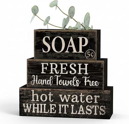 Miniatura 50 de 4 piezas de decoración de mesa de Navidad de madera de Papá Noel, decoración de bandeja escalonada de Navidad, letrero decorativo de bloques de Papá