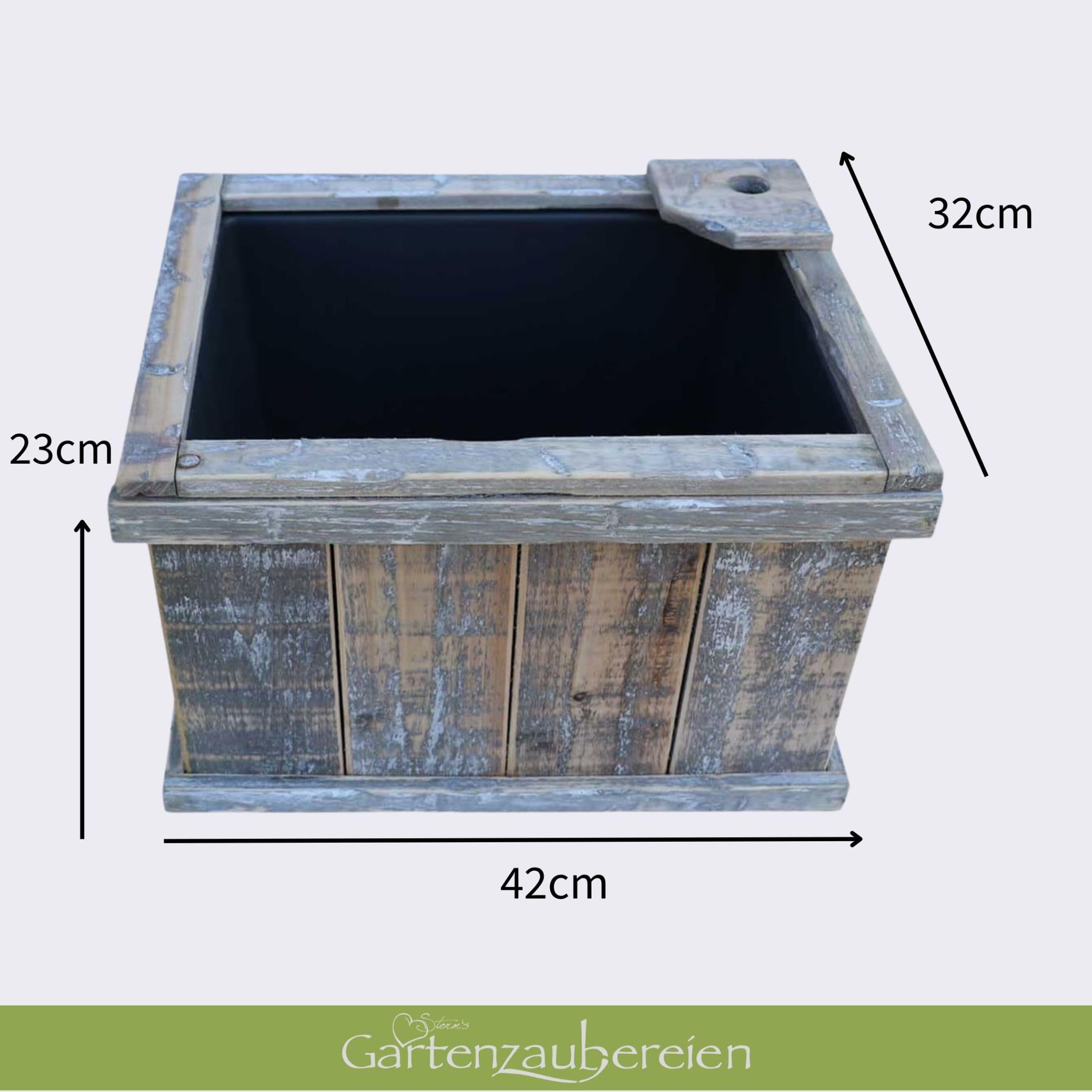 Miniteich Komplettset - Solar Wasserspiel Möwe aus Keramik - Holzkiste mit Kunststoffeinsatz - 6 Schwimmkugeln - Gartenbrunnen für Balkon - Terrasse