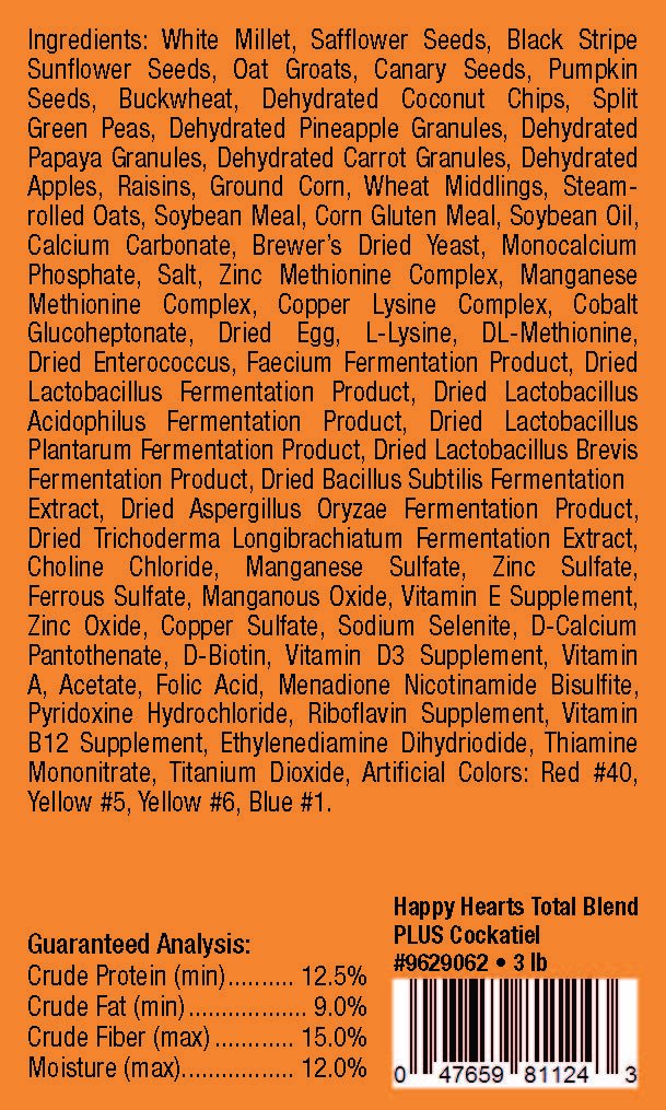Happy Hearts Total Blend Plus Cockatiel Food (3 Pounds)