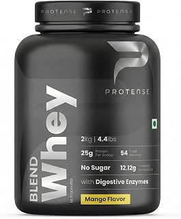 PROTENSE Whey Protein Blend – 2 Kg (4.4 Lb) | Packed with 25g protein, 12.12g EAAs, and 5.7g BCAAs, it supports faster rec... Price In India