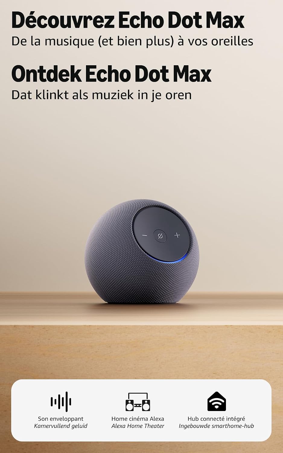 Amazon Echo Dot Max (nouvelle génération) : enceinte Alexa avec son qui emplit la pièce et hub connecté intégré, Graphite