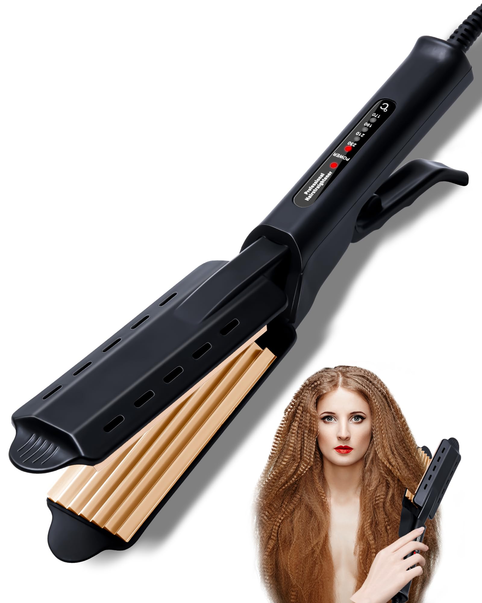 OKWRAP Fer à Gaufrer et Friser les Cheveux - Température Réglable, Double Voltage, pour Femmes (Noir)