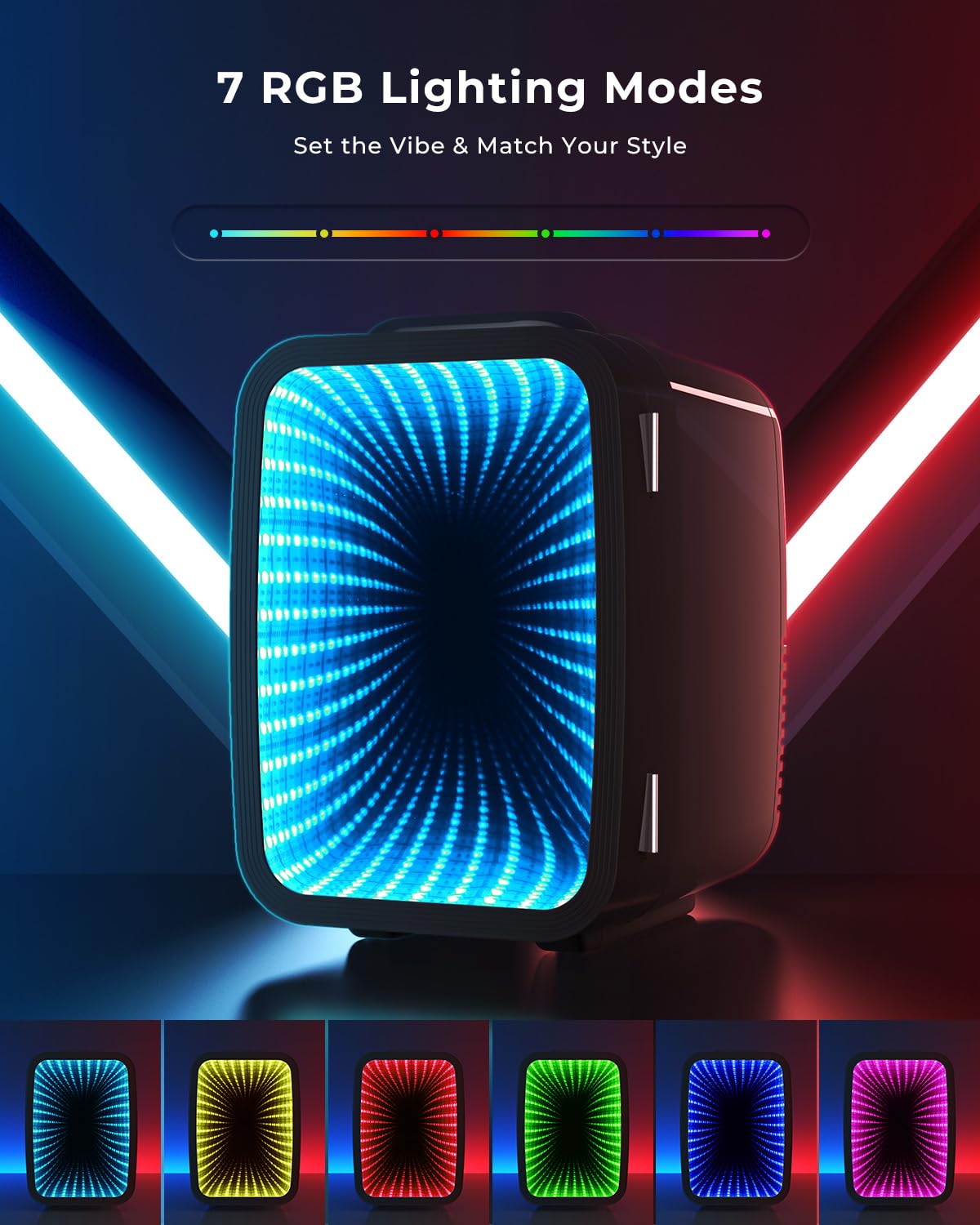 BEICHEN Mini Kühlschrank, 4L / 6 Dosen Leise Minikühlschrank, 7 RGB Lichtmodi, 2in1 Kühl- und Warmhaltefunktion für Getränke & Skincare, AC 220V / DC 12V, Mini Fridge für Gaming, Büro, Auto (Schwarz)
