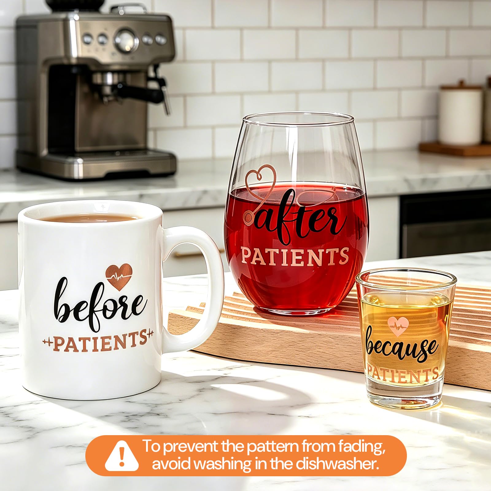 Levfla Zestaw "Before Patients After Patients" Prezenty dla pielęgniarek, 325 ml, kubek do kawy 500 ml, bez nóżki, zestaw kieliszków do kieliszków dla pielęgniarki, lekarza, dentysty, lekarza,
