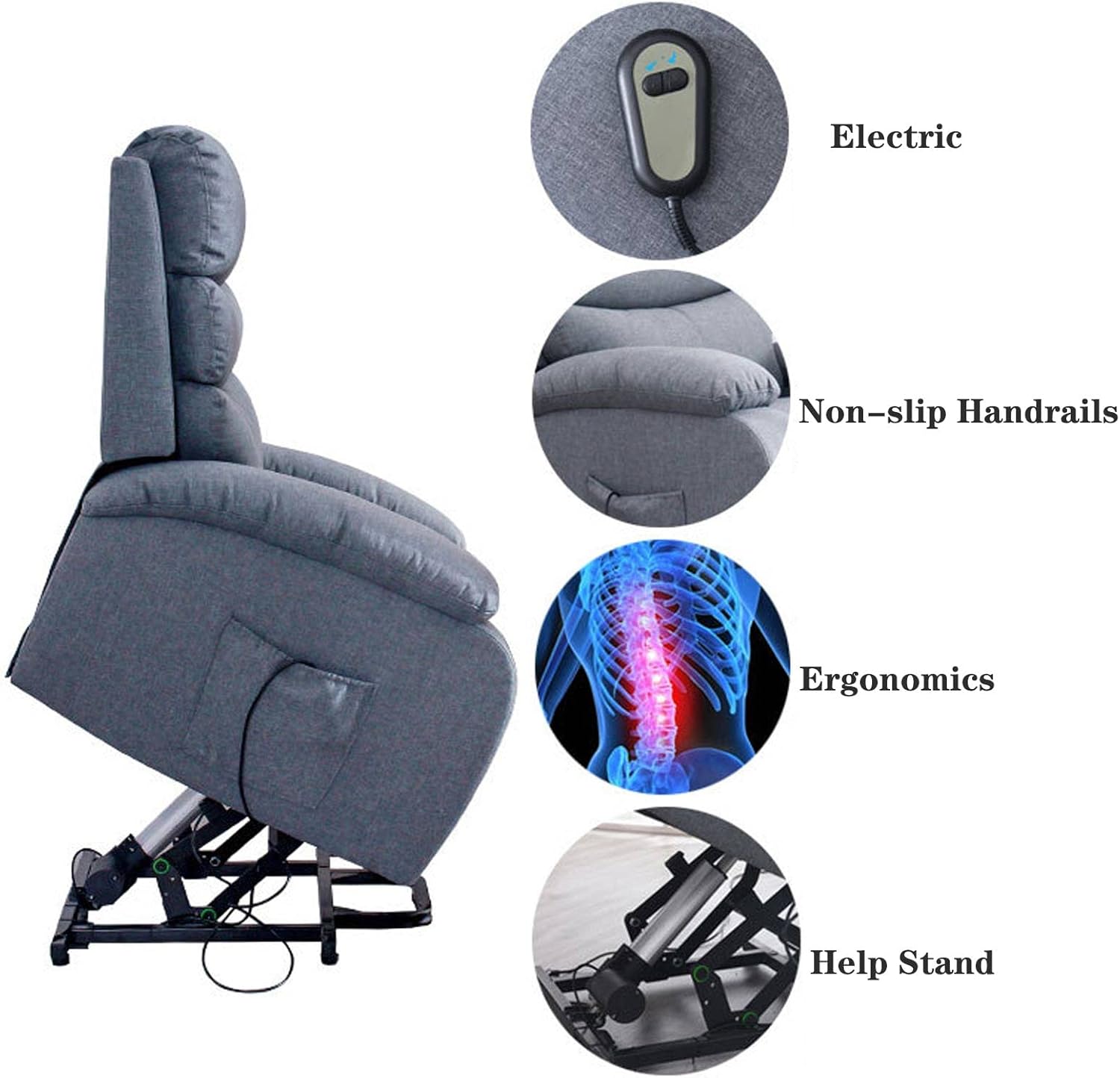 Power Lift Recliner Chair Heavy Duty Reclining Mechanism Sofa Living Room Chair for Elderly Sofa Electric Riser Recliner w/Remote Control (Grey)