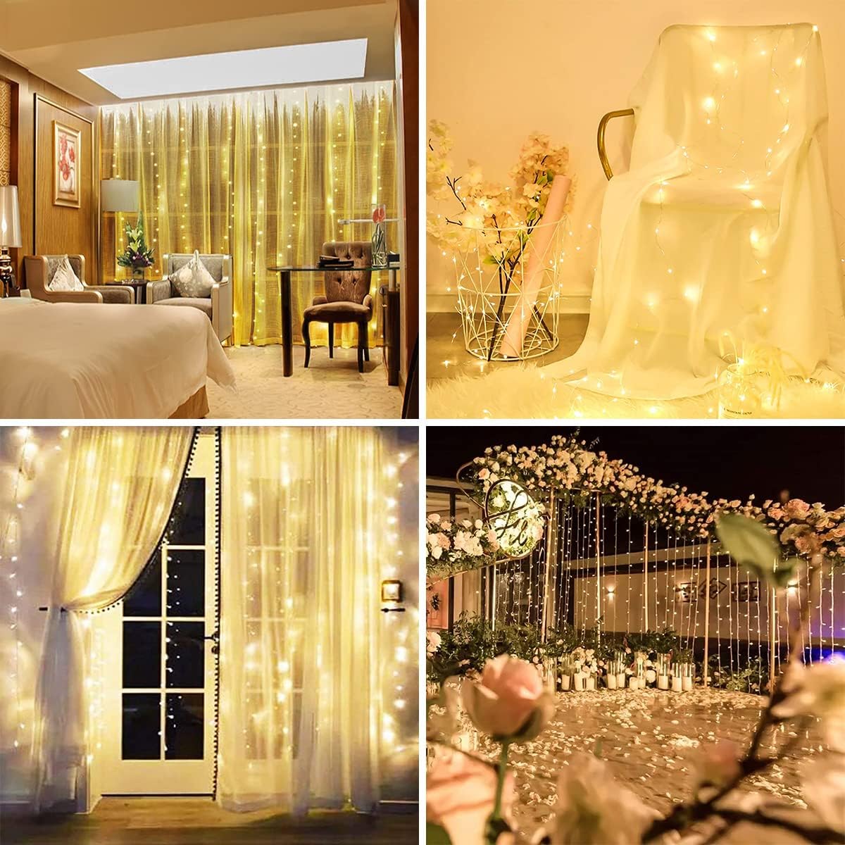ZOUTOG Curtain Lights, 2 Pack 600 Led Boho Curtain String Lights, 8 Modes Plug in Waterproof Fairy Lights with Remote, Suitable for Bedroom Window Wall Valentine's Day Romantic Decoration, Warm White